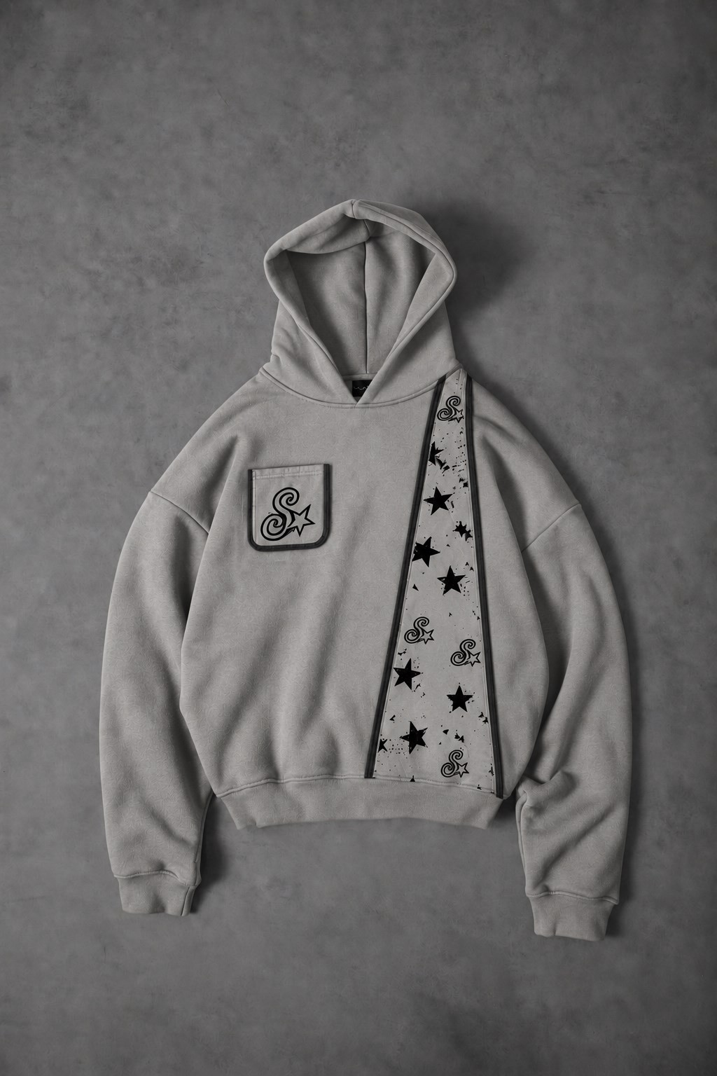 Erkek Gri S'Star Kot Biye Oversize Hoodie