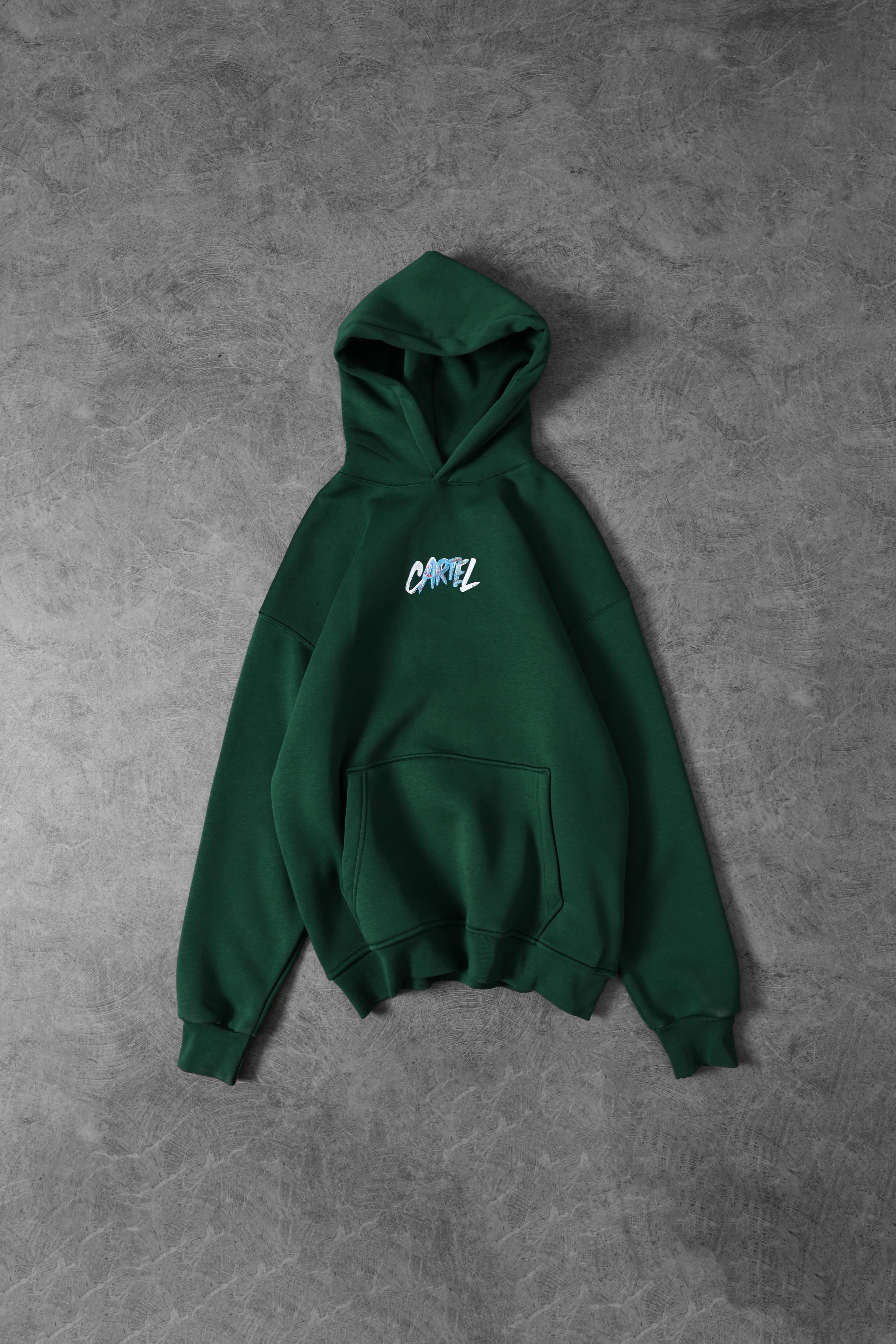 Erkek Haki Cartel Kabartma Baskılı Kapüşonlu Oversize Sweatshirt
