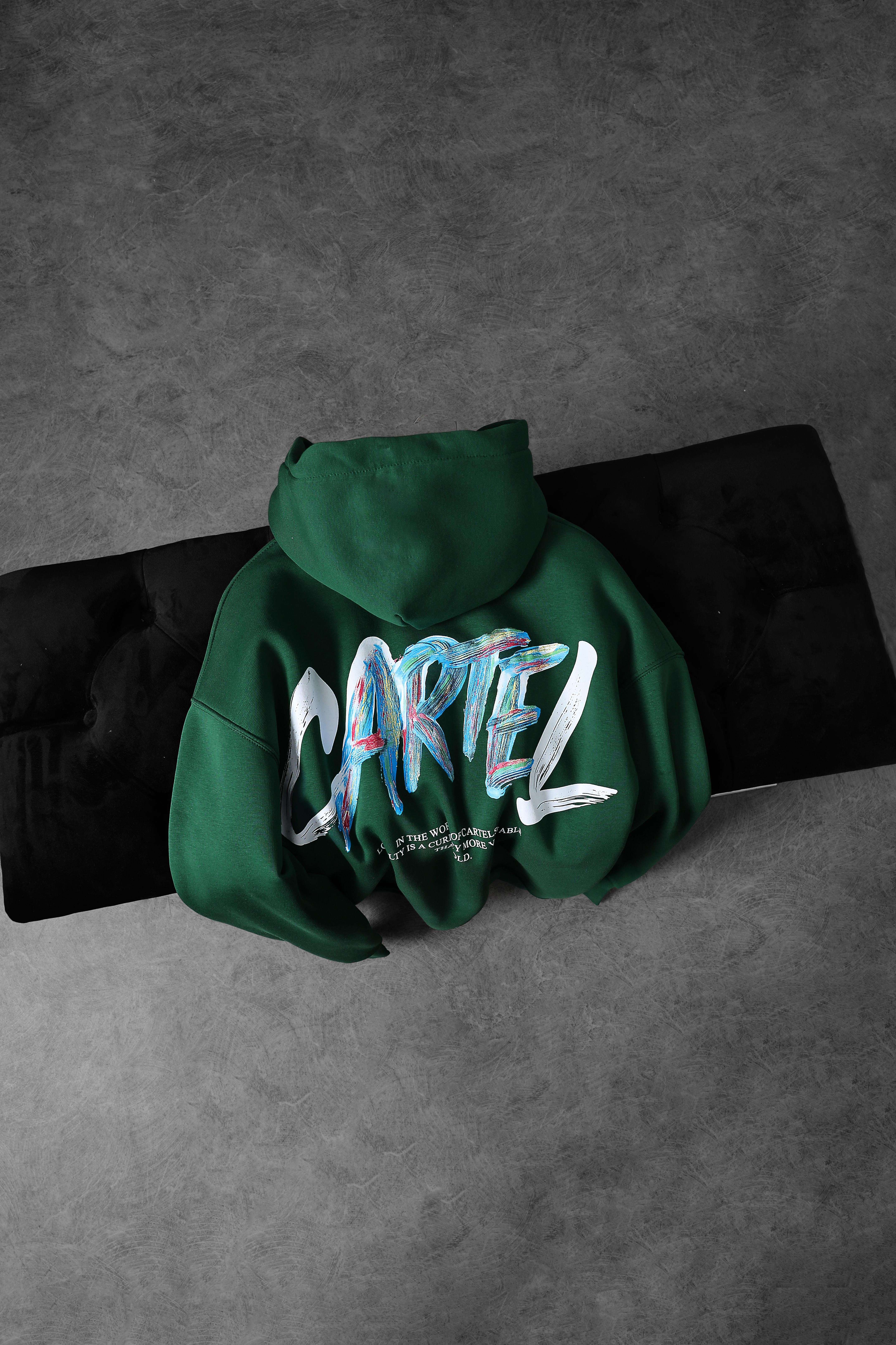 Erkek Haki Cartel Kabartma Baskılı Kapüşonlu Oversize Sweatshirt