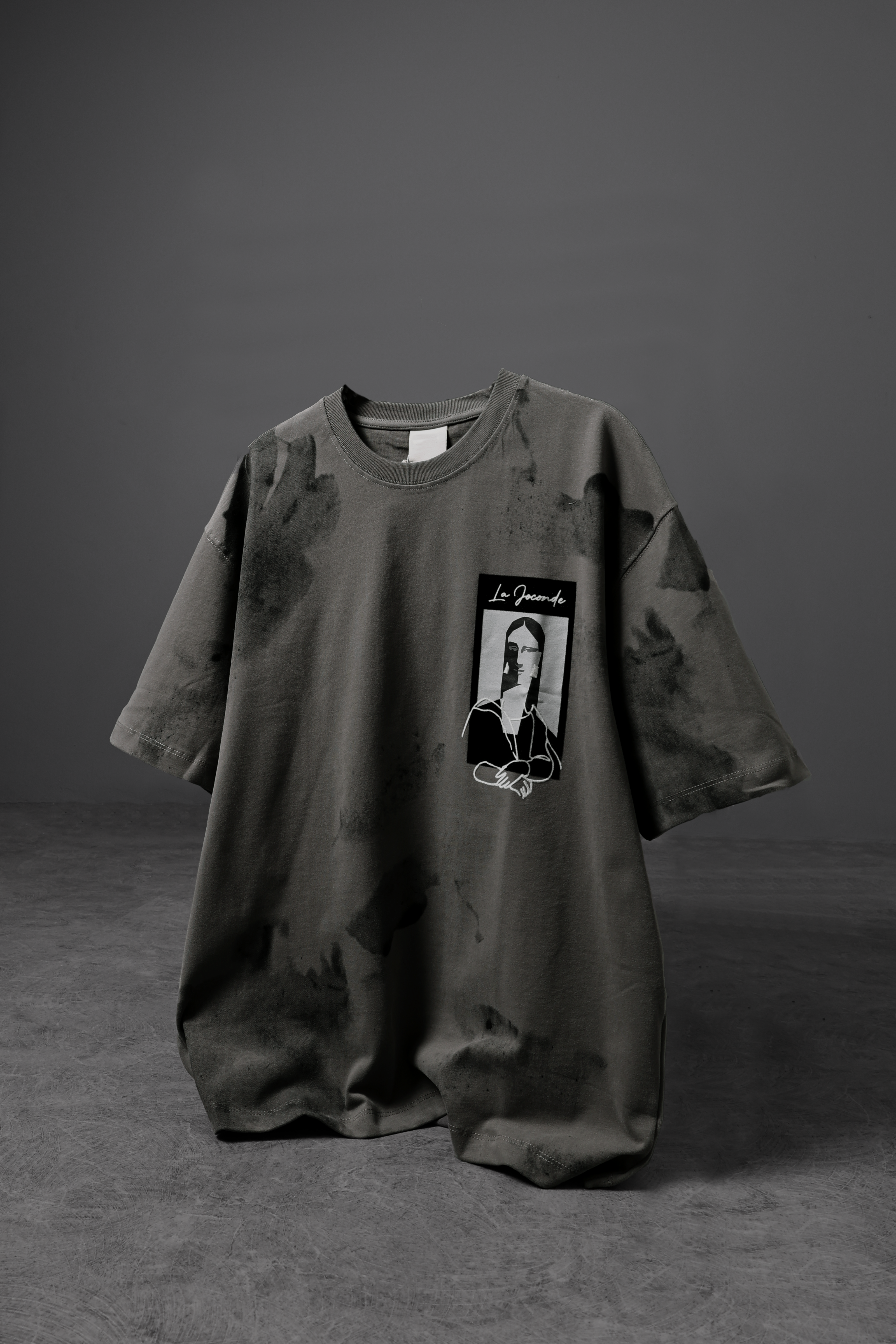 Erkek Haki Mini Patchli Bulut Efektli Oversize Tshirt