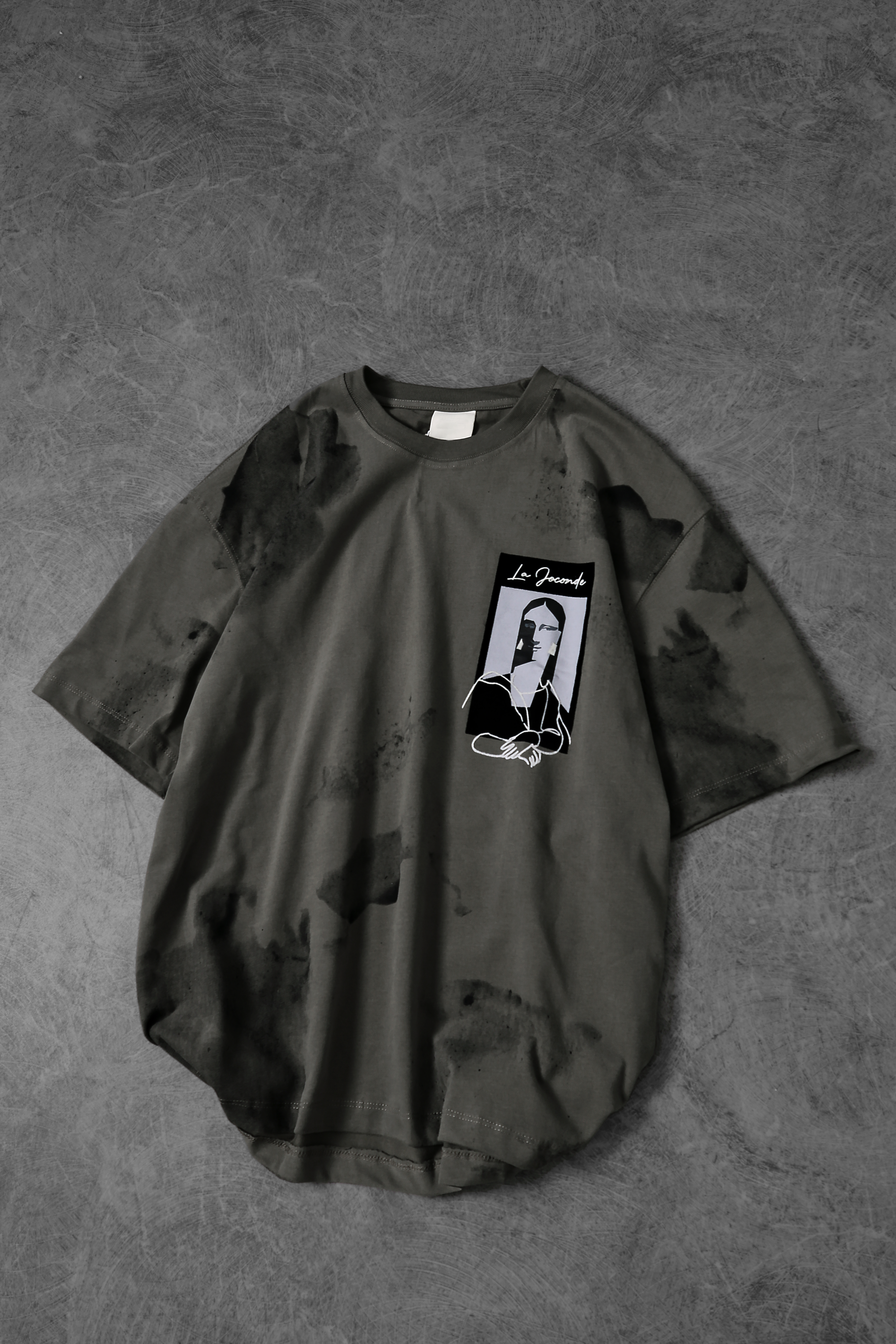 Erkek Haki Mini Patchli Bulut Efektli Oversize Tshirt