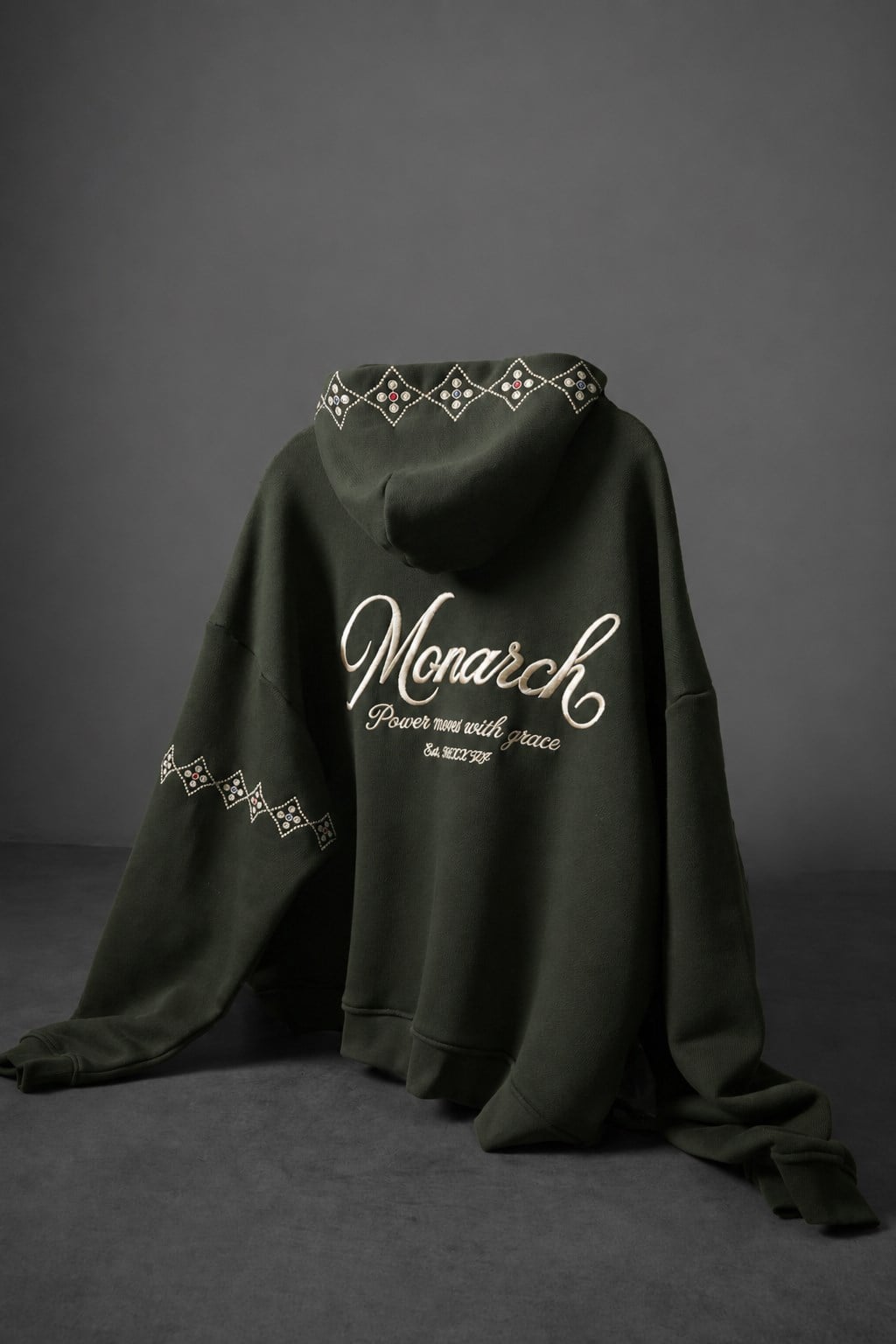 Erkek Haki Monarch Nakışlı Oversize Full Zip Hoodie