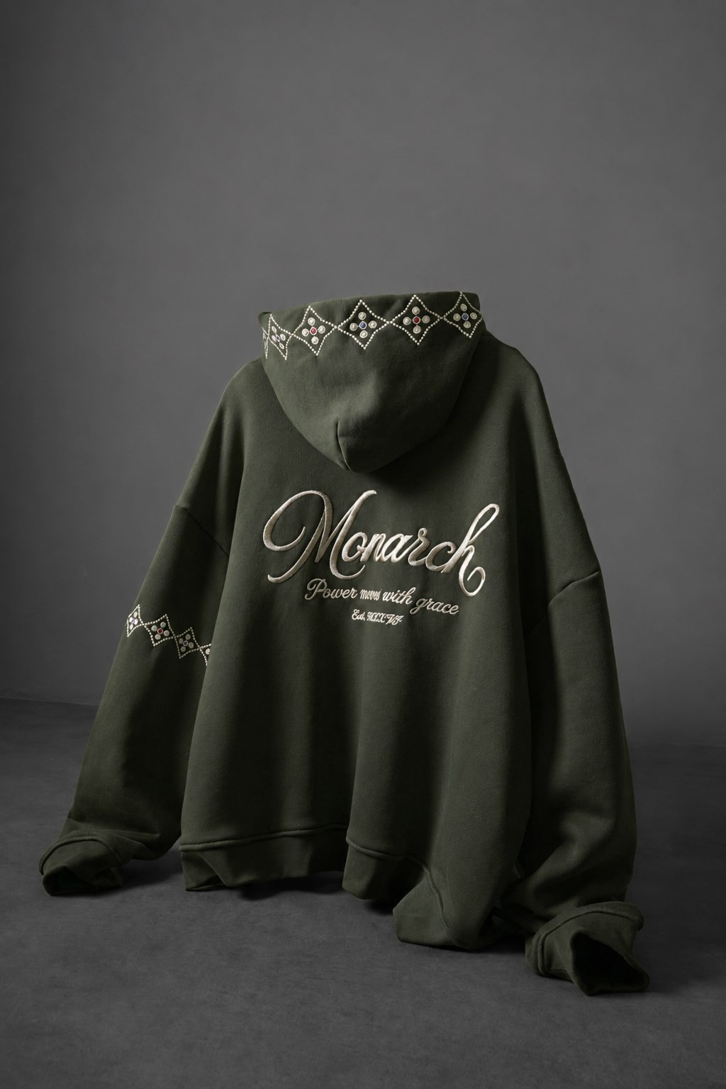 Erkek Haki Monarch Nakışlı Oversize Full Zip Hoodie