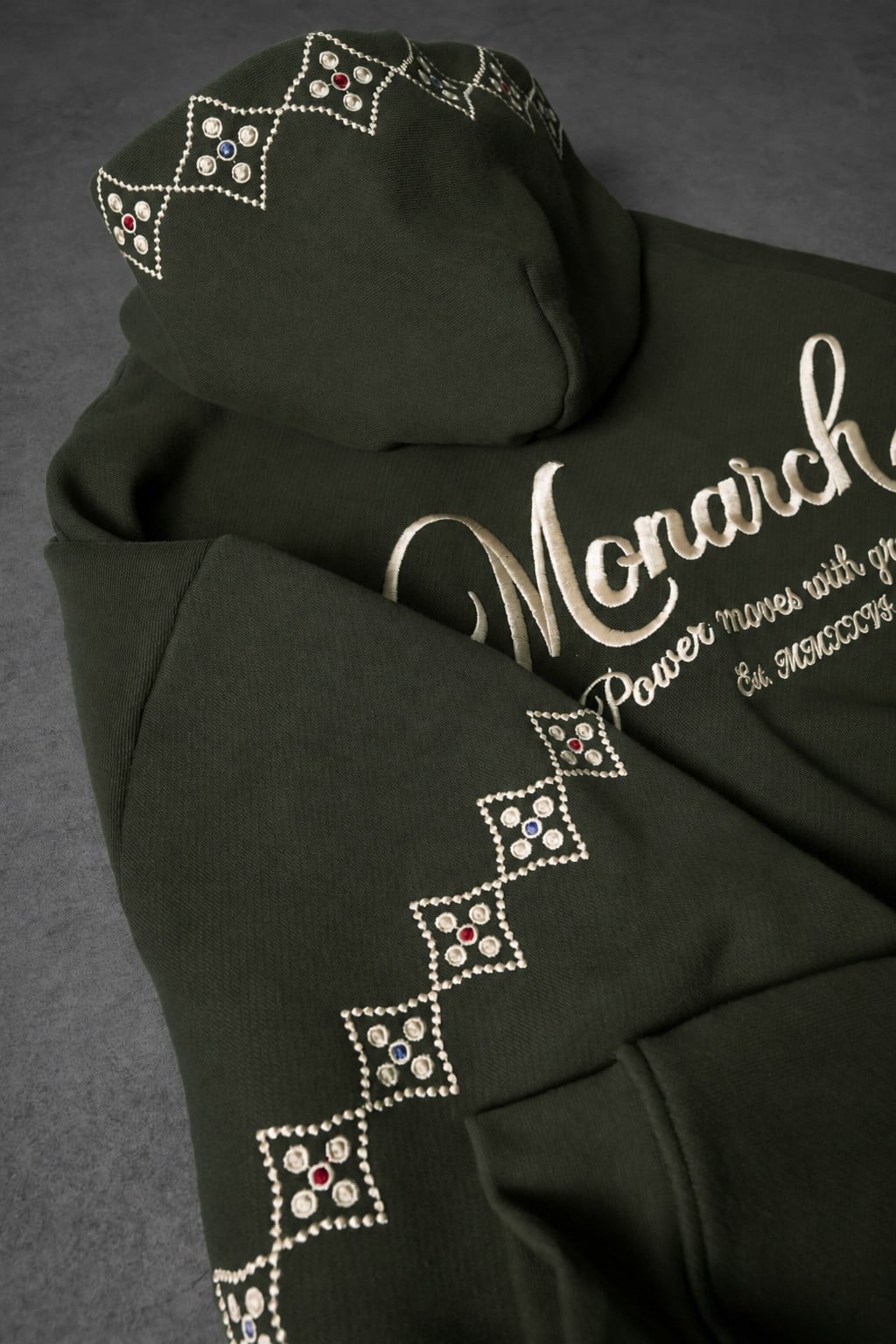 Erkek Haki Monarch Nakışlı Oversize Full Zip Hoodie