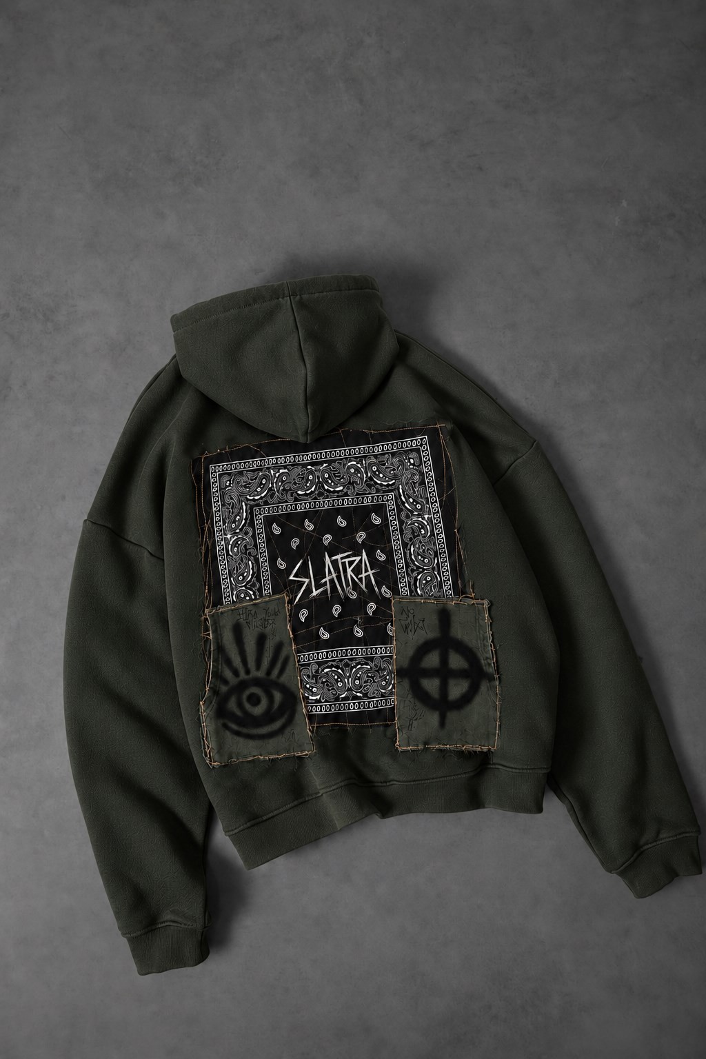 Erkek Haki Relic Patch Detay Oversize Hoodie