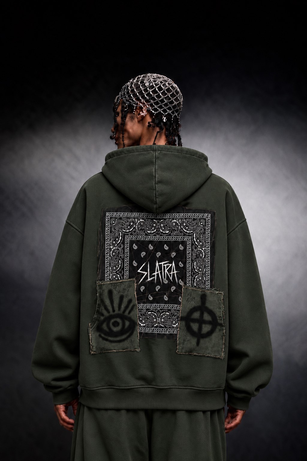 Erkek Haki Relic Patch Detay Oversize Hoodie