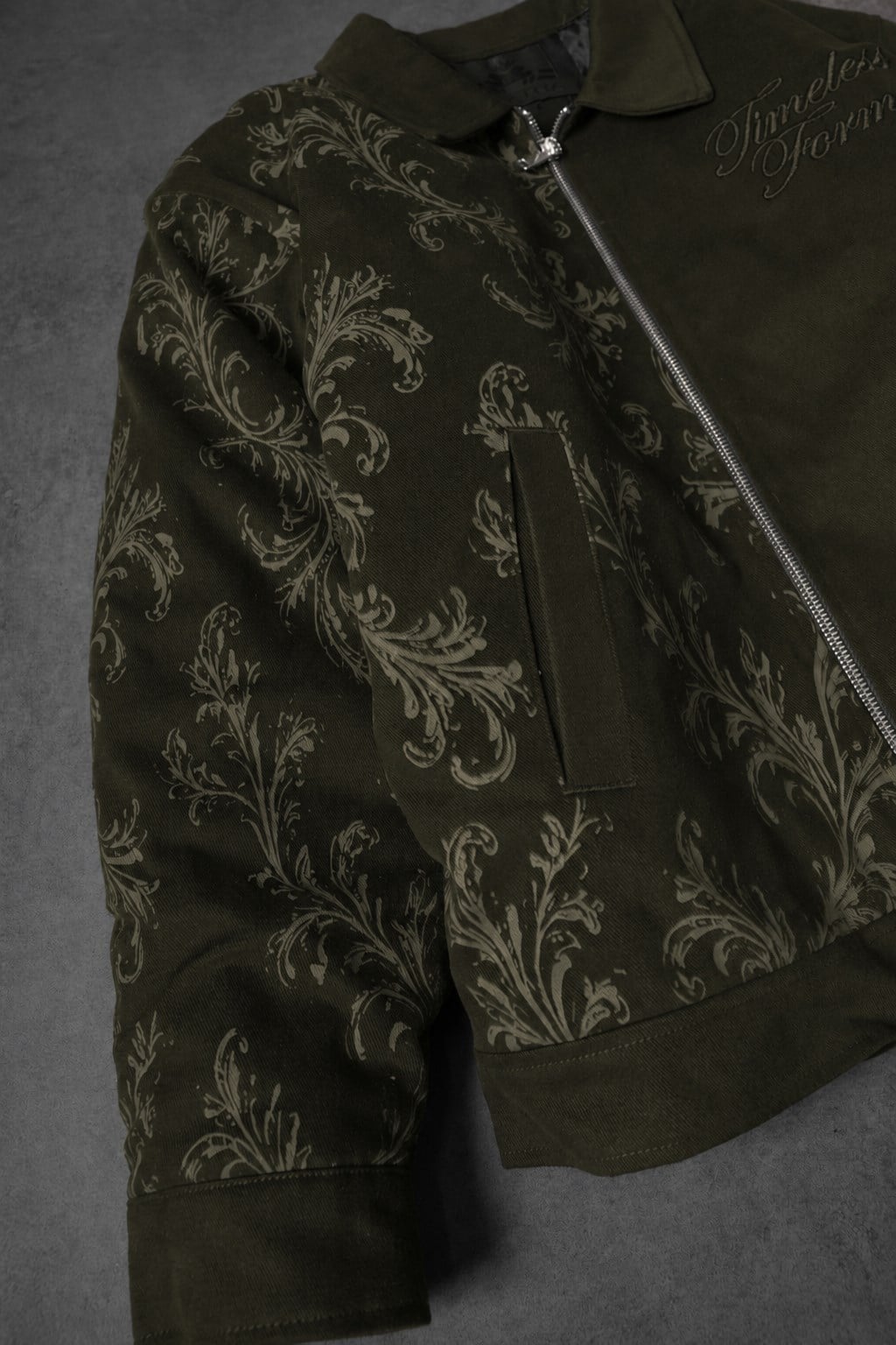 Erkek Haki Timeless Form Nakışlı Boxy Fit Ceket
