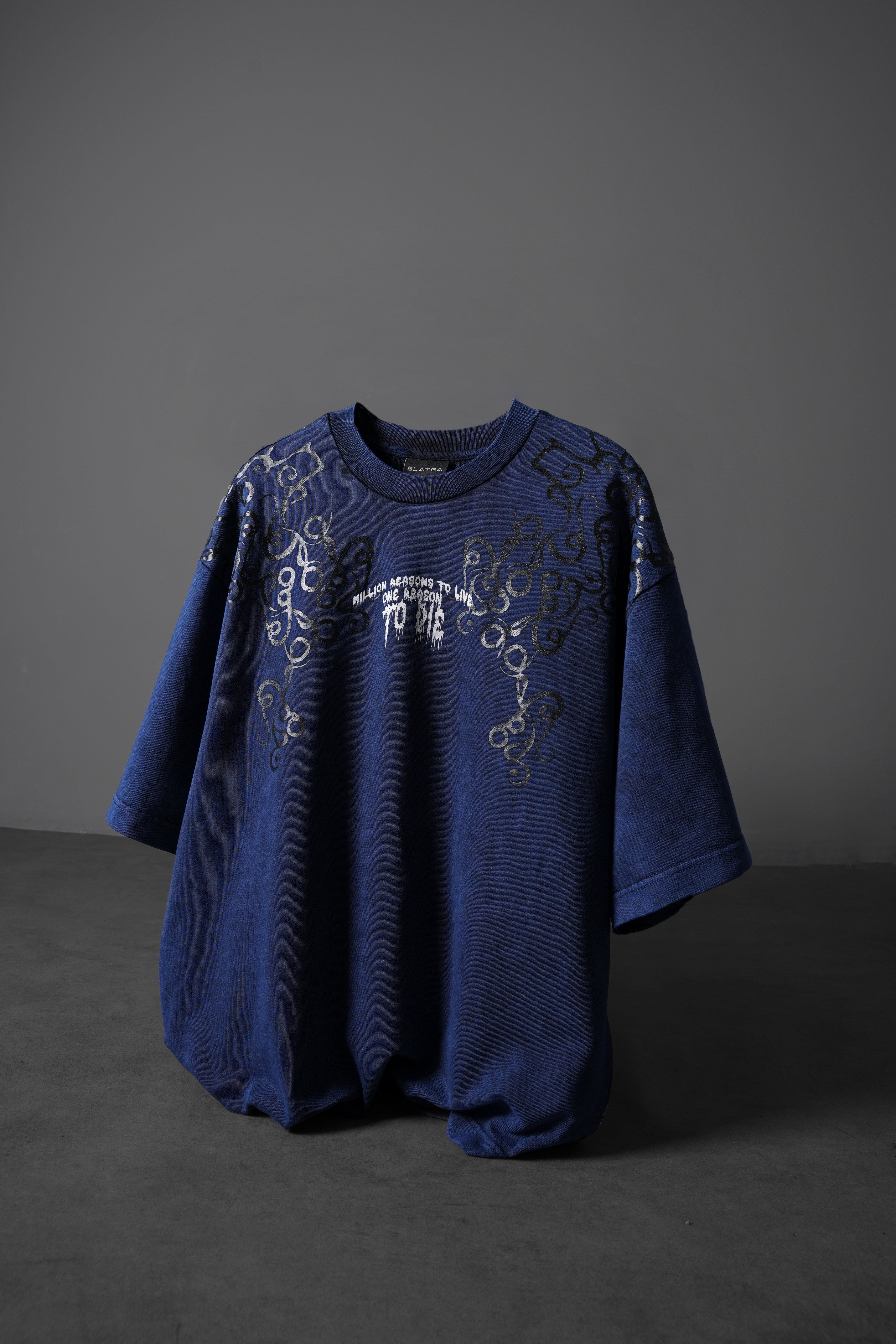 Erkek İndigo What Can İ Die For Oversize Yıkama Efektli Tshirt