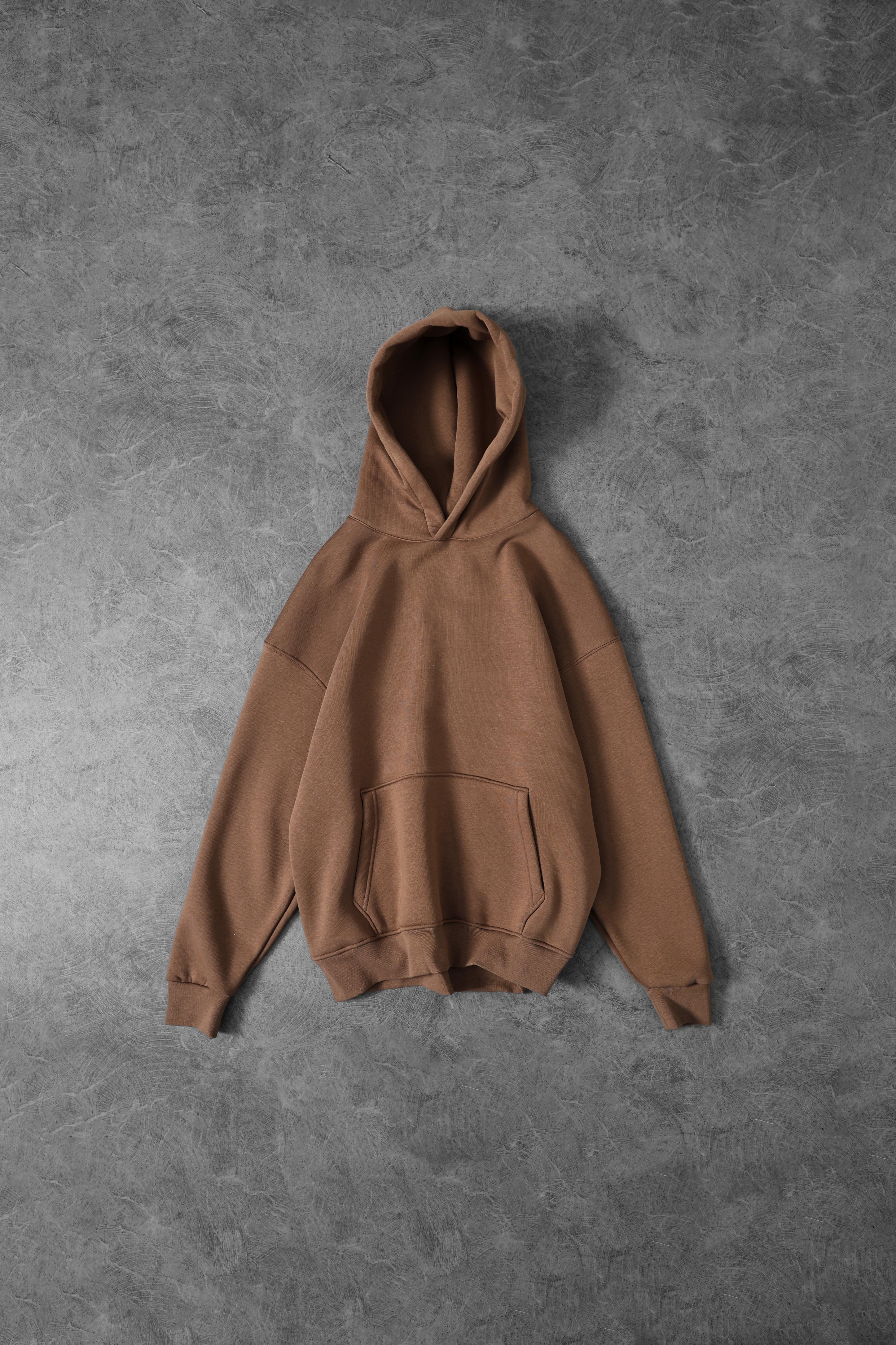 Erkek Kahve Basic Kapüşonlu Oversize Sweatshirt