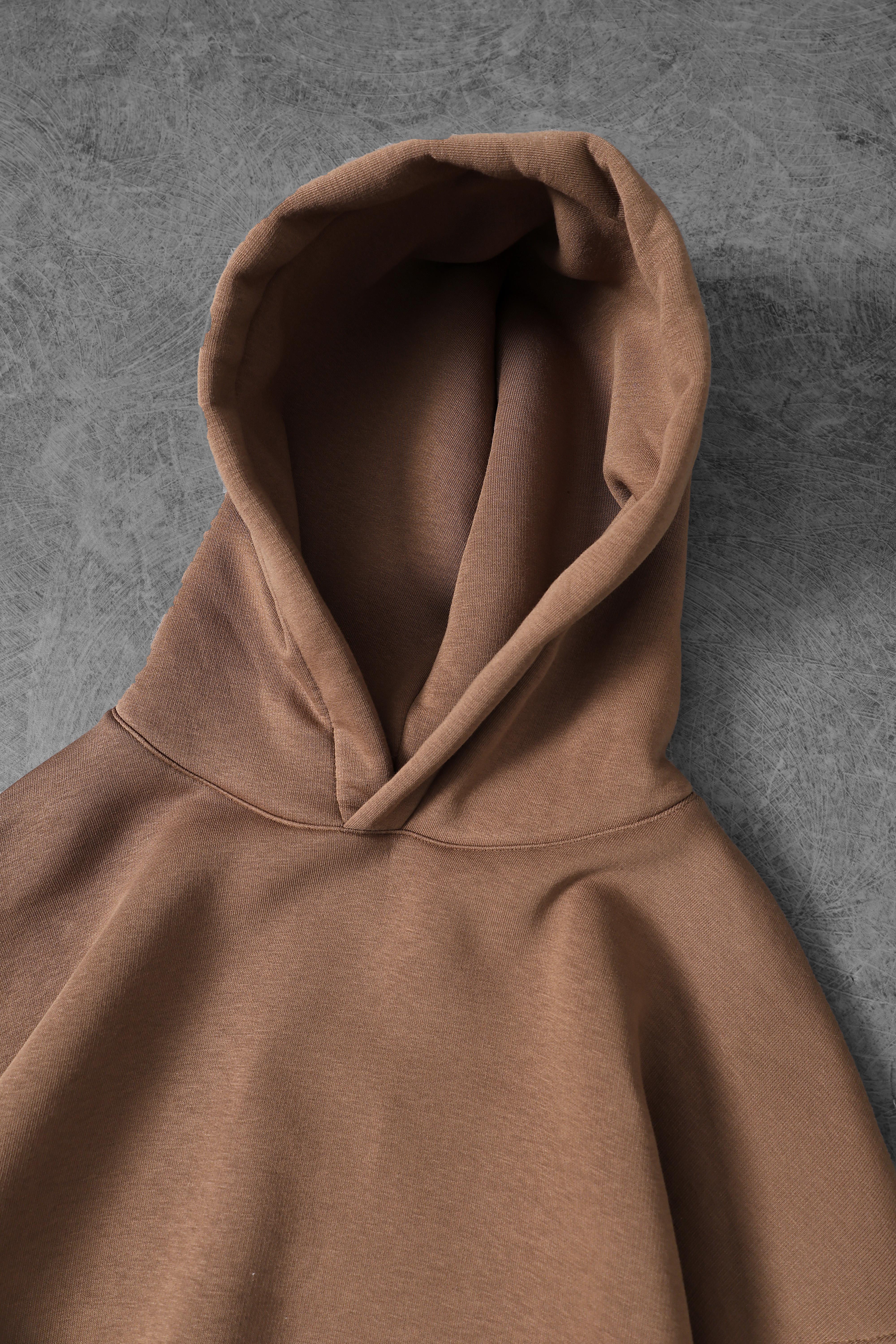 Erkek Kahve Basic Kapüşonlu Oversize Sweatshirt