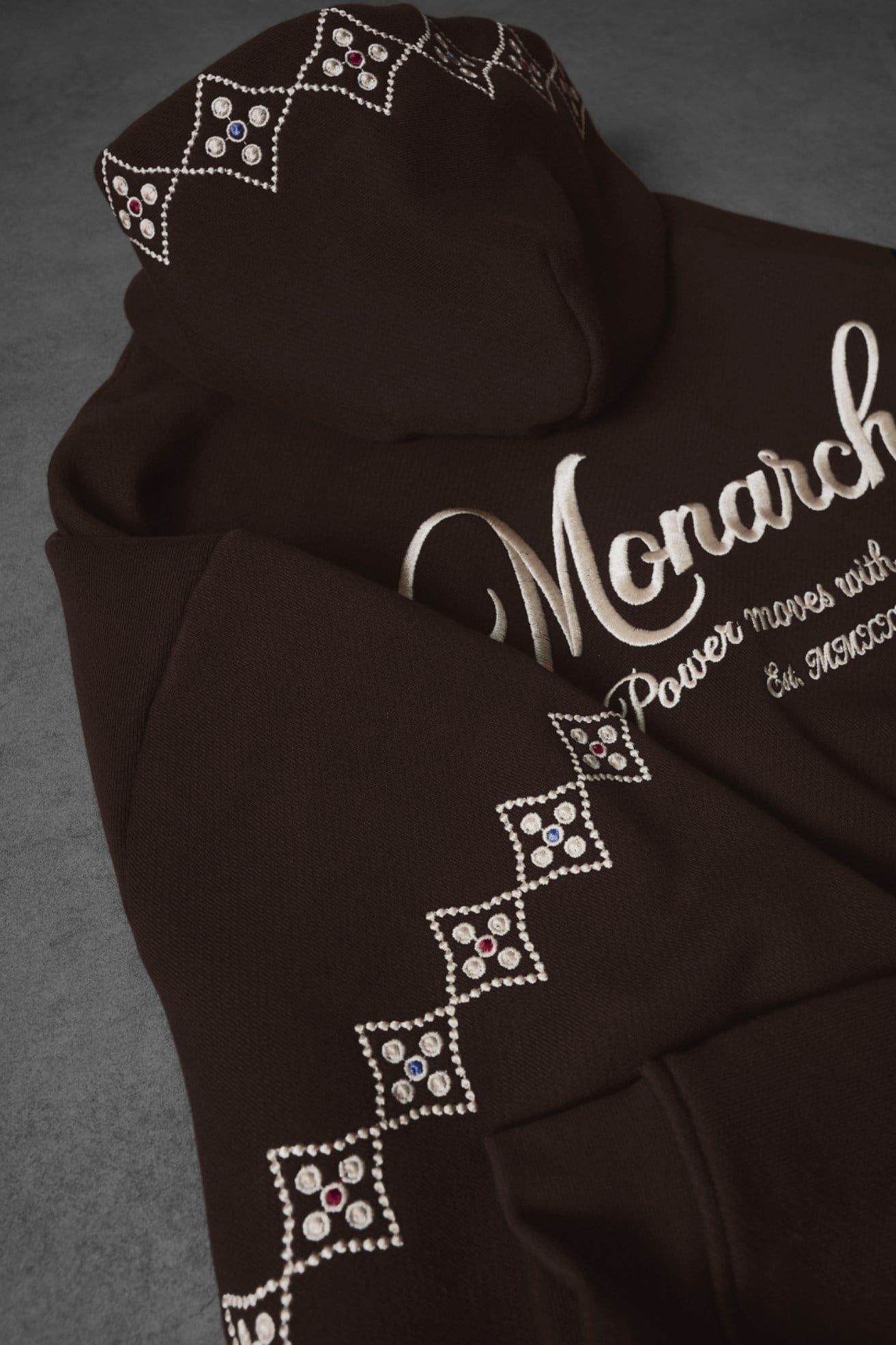 Erkek Kahve Monarch Nakışlı Oversize Full Zip Hoodie