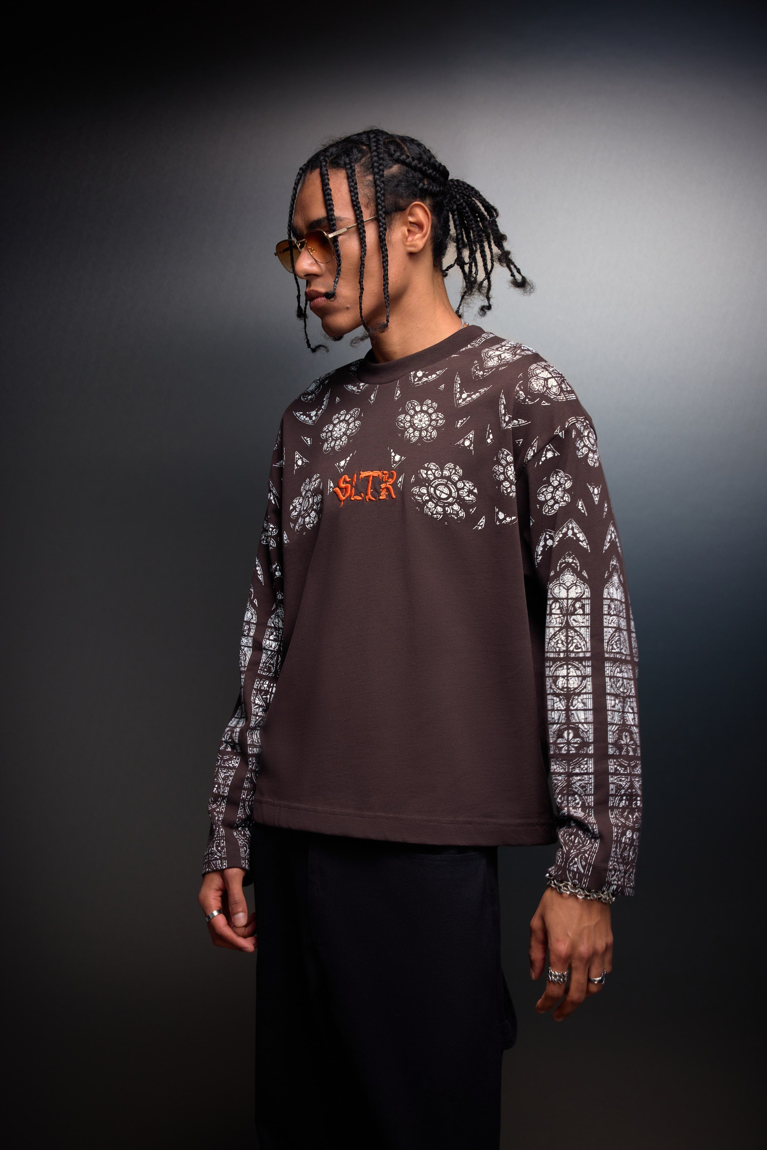 Erkek Kahverengi Shadow Of Sltr Boxy Fit Uzun Kollu Tshirt