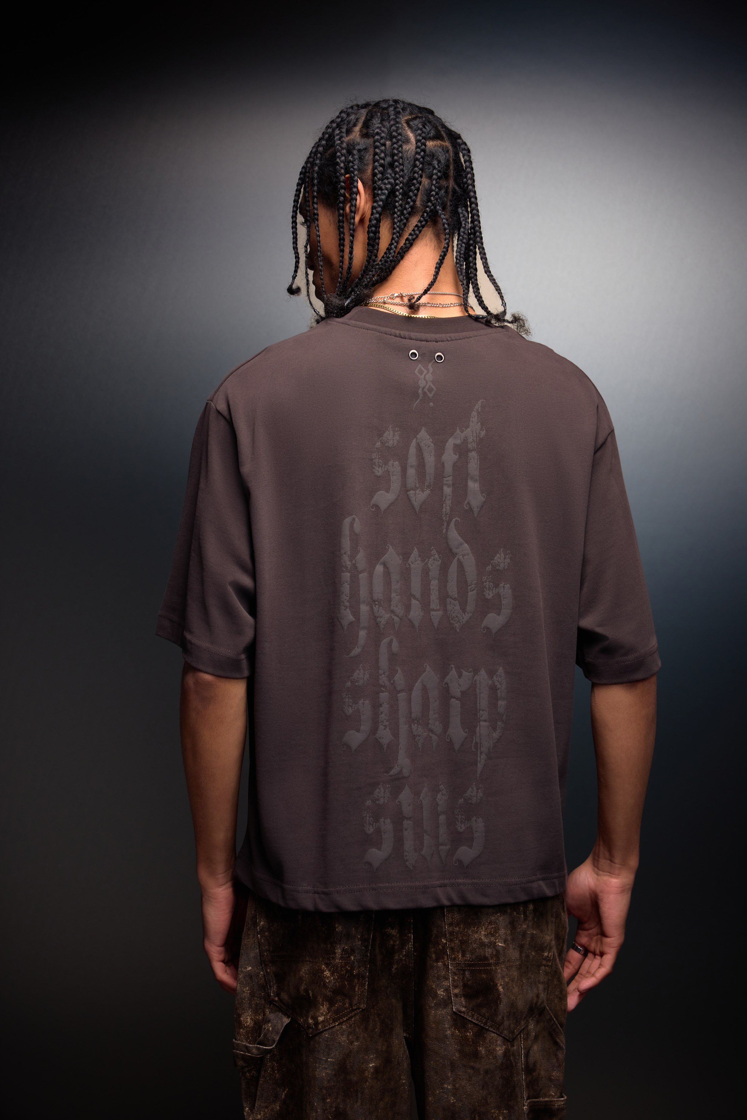 Erkek Kahverengi Sharp Sin Kabartma Baskılı Box Fit Tshirt
