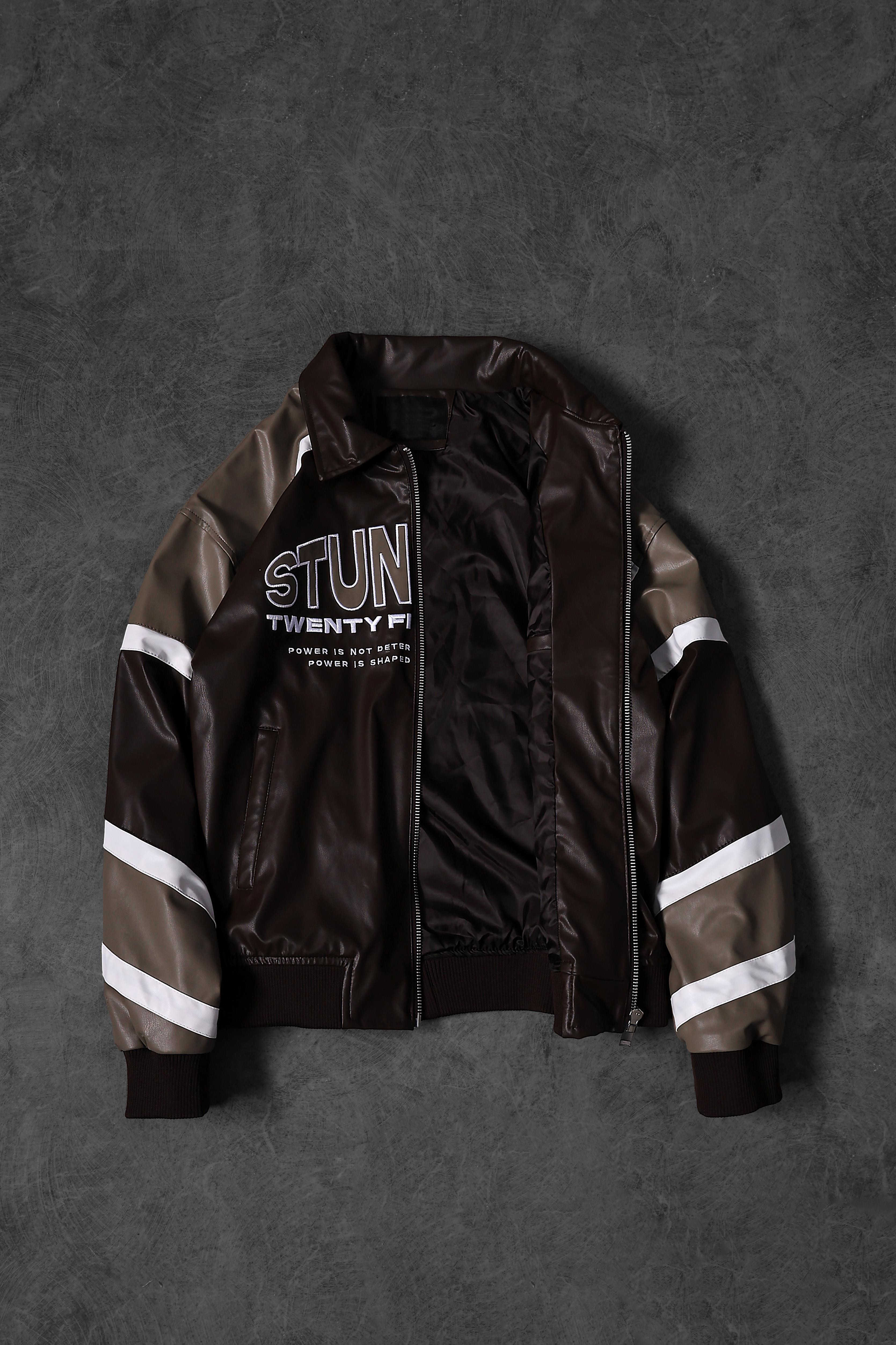 Erkek Kahverengi Stunning Nakışlı Racing Biker Astarlı Deri Ceket