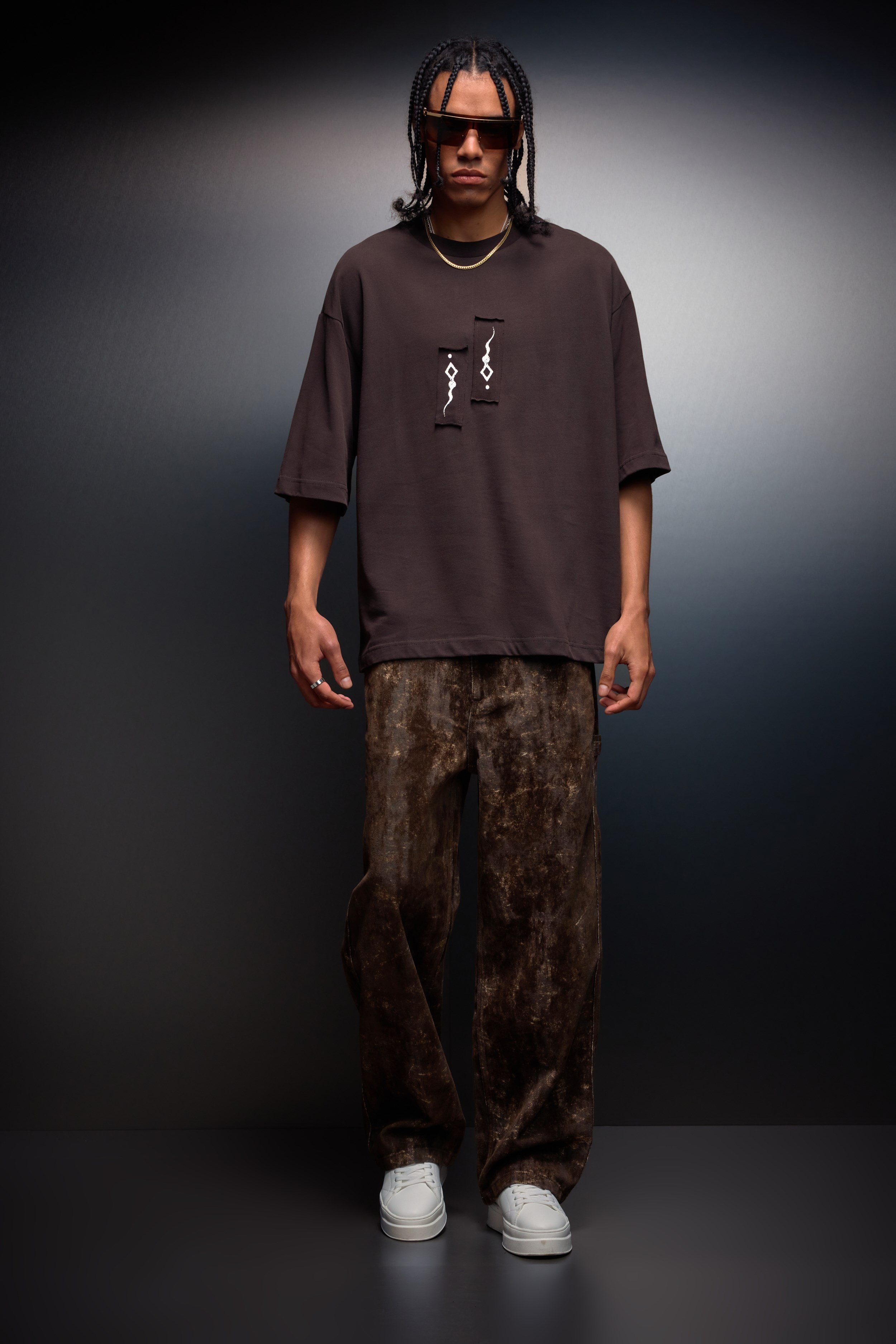 Erkek Kahverengi Suffer Patch Oversize Tshirt