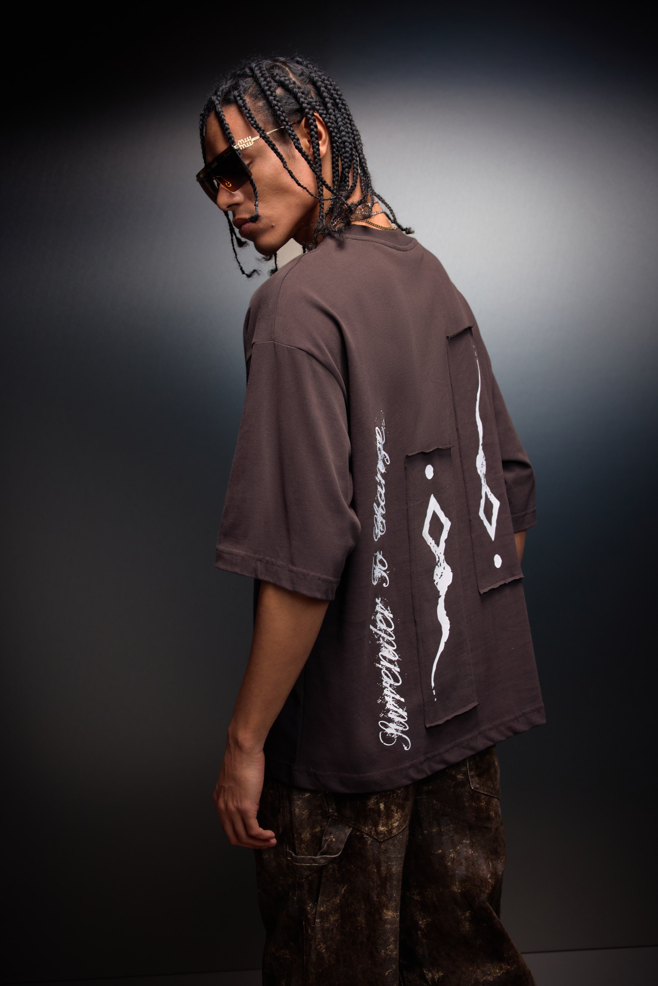 Erkek Kahverengi Suffer Patch Oversize Tshirt