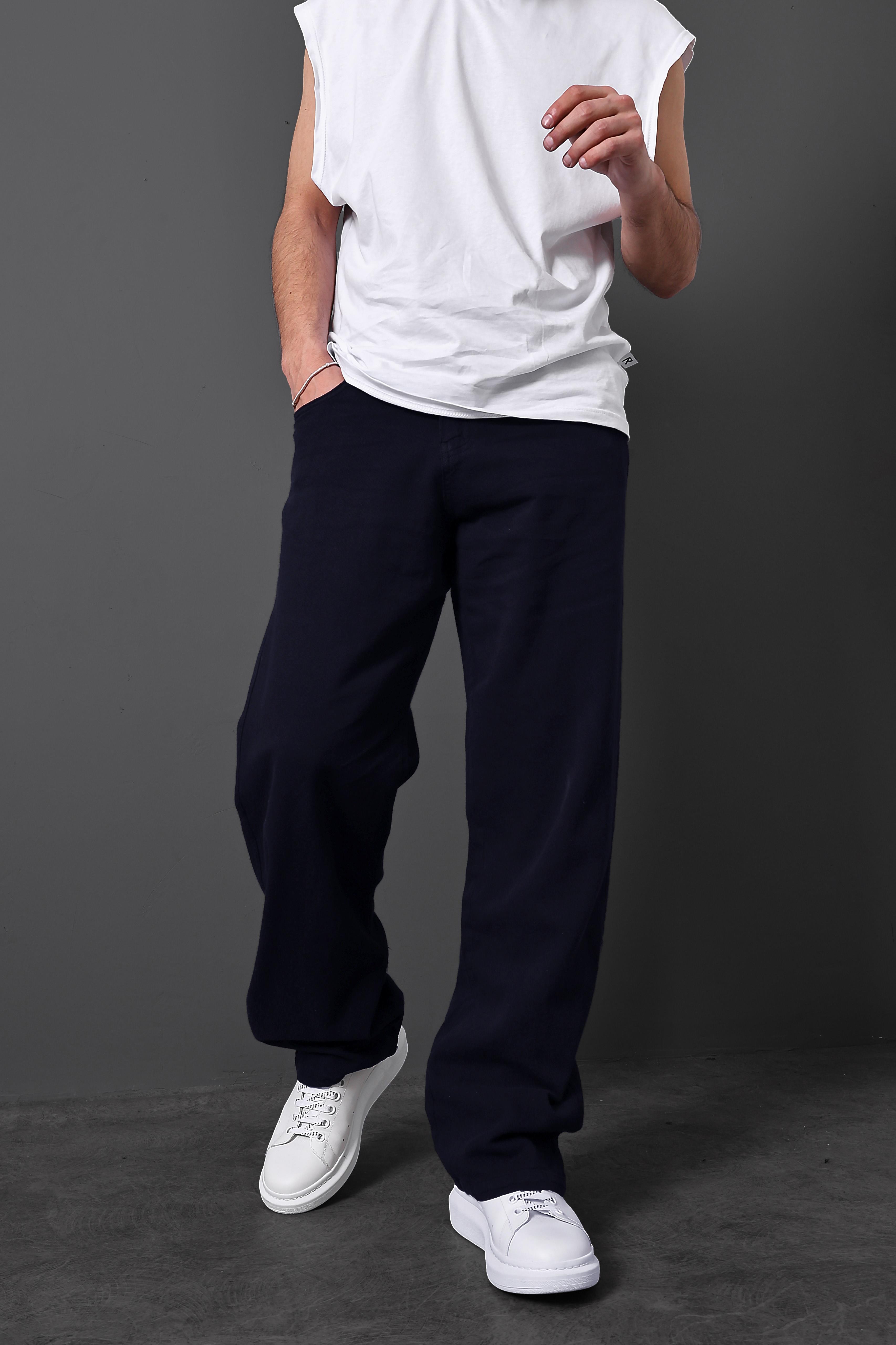 Erkek Lacivert Baggy Gabardin Kumaş Pantolon