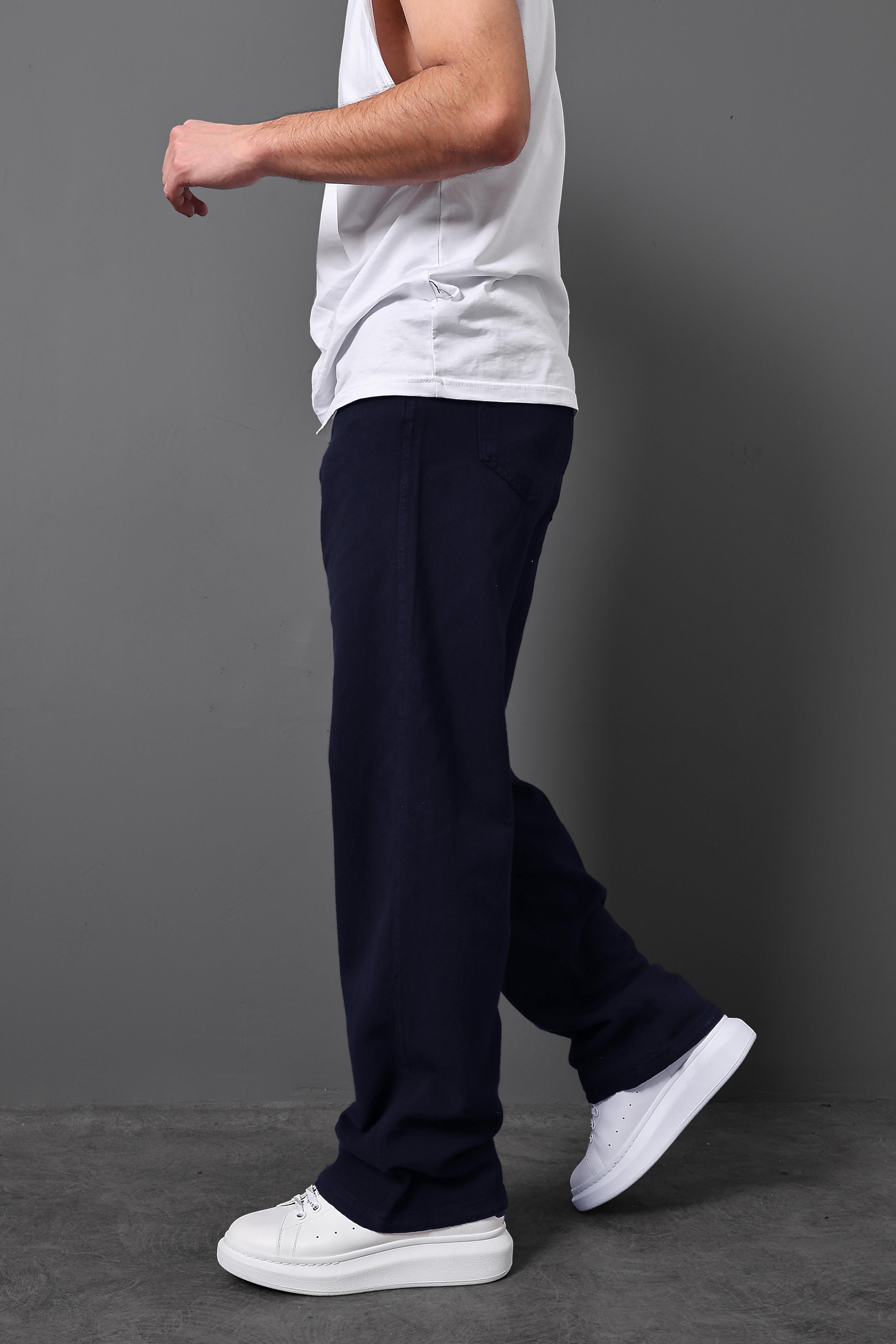 Erkek Lacivert Baggy Gabardin Kumaş Pantolon