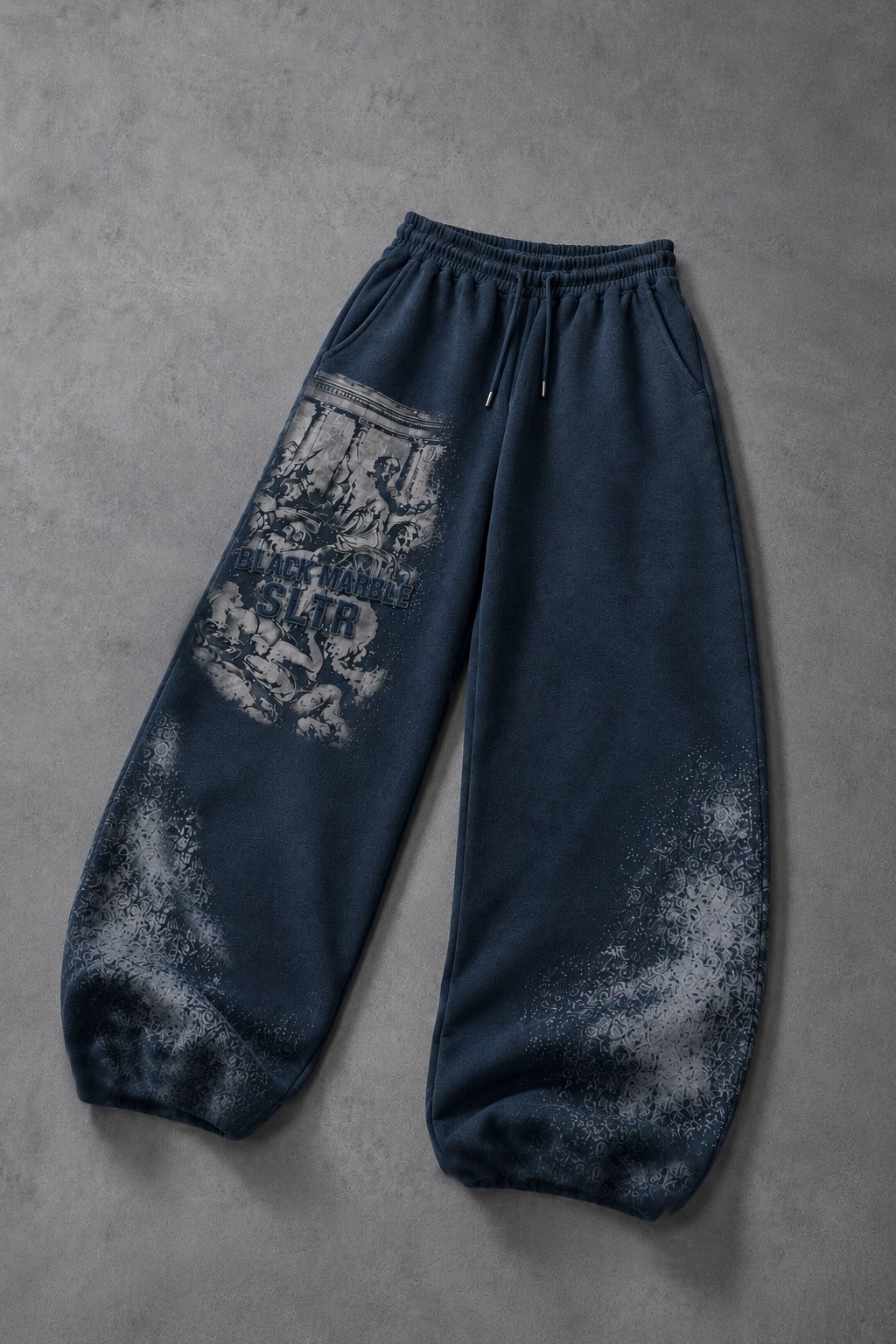 Erkek Lacivert Black Marble Özel Yıkamalı Baggy Eşofman