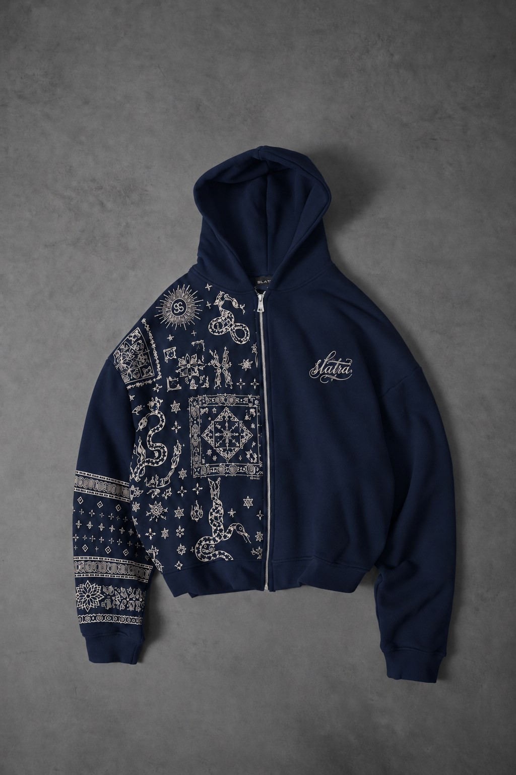 Erkek Lacivert Codex Oversize Full Zip Hoodie