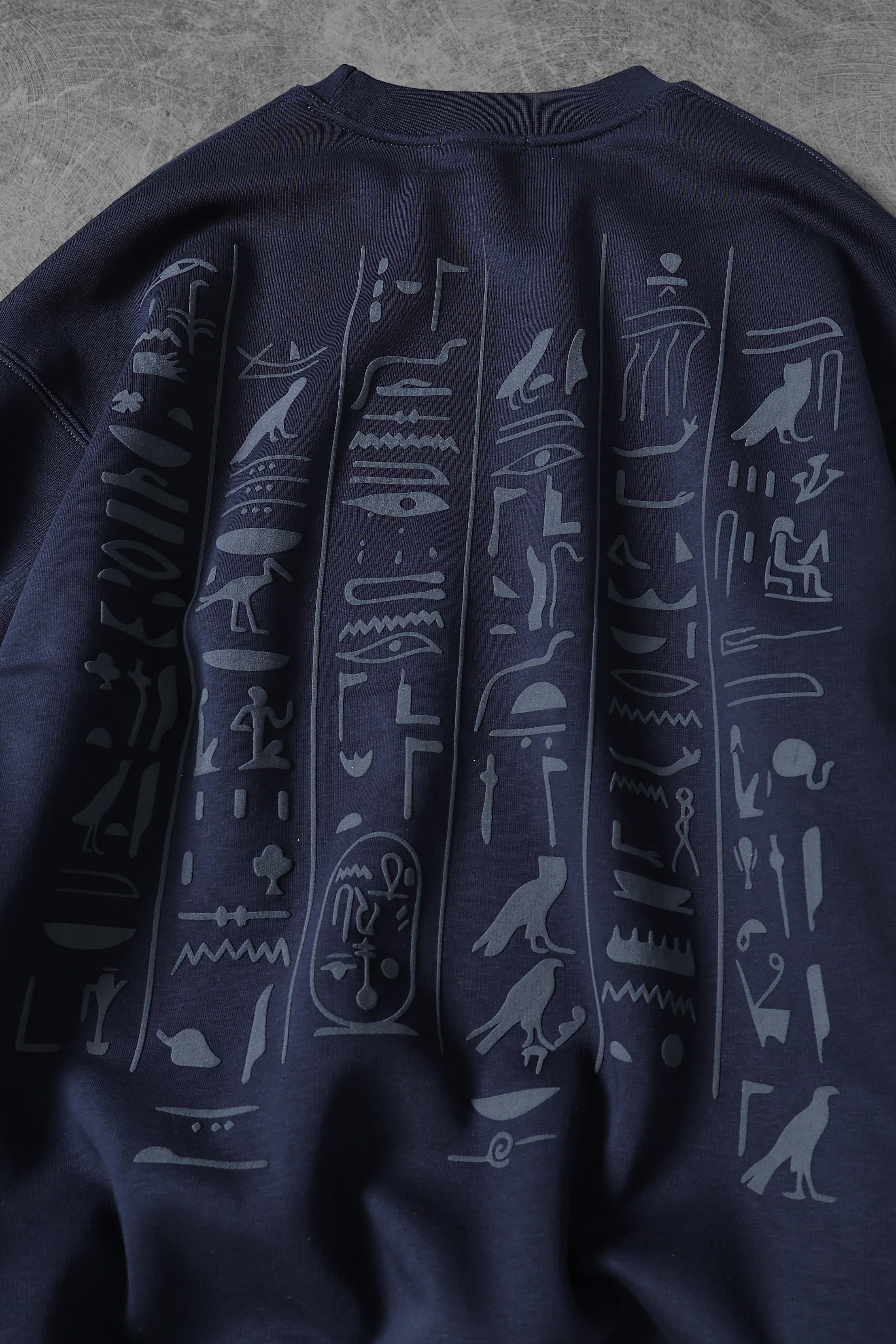 Erkek Lacivert Eye Of Ra Nakış İşlemeli Oversize Sweatshirt