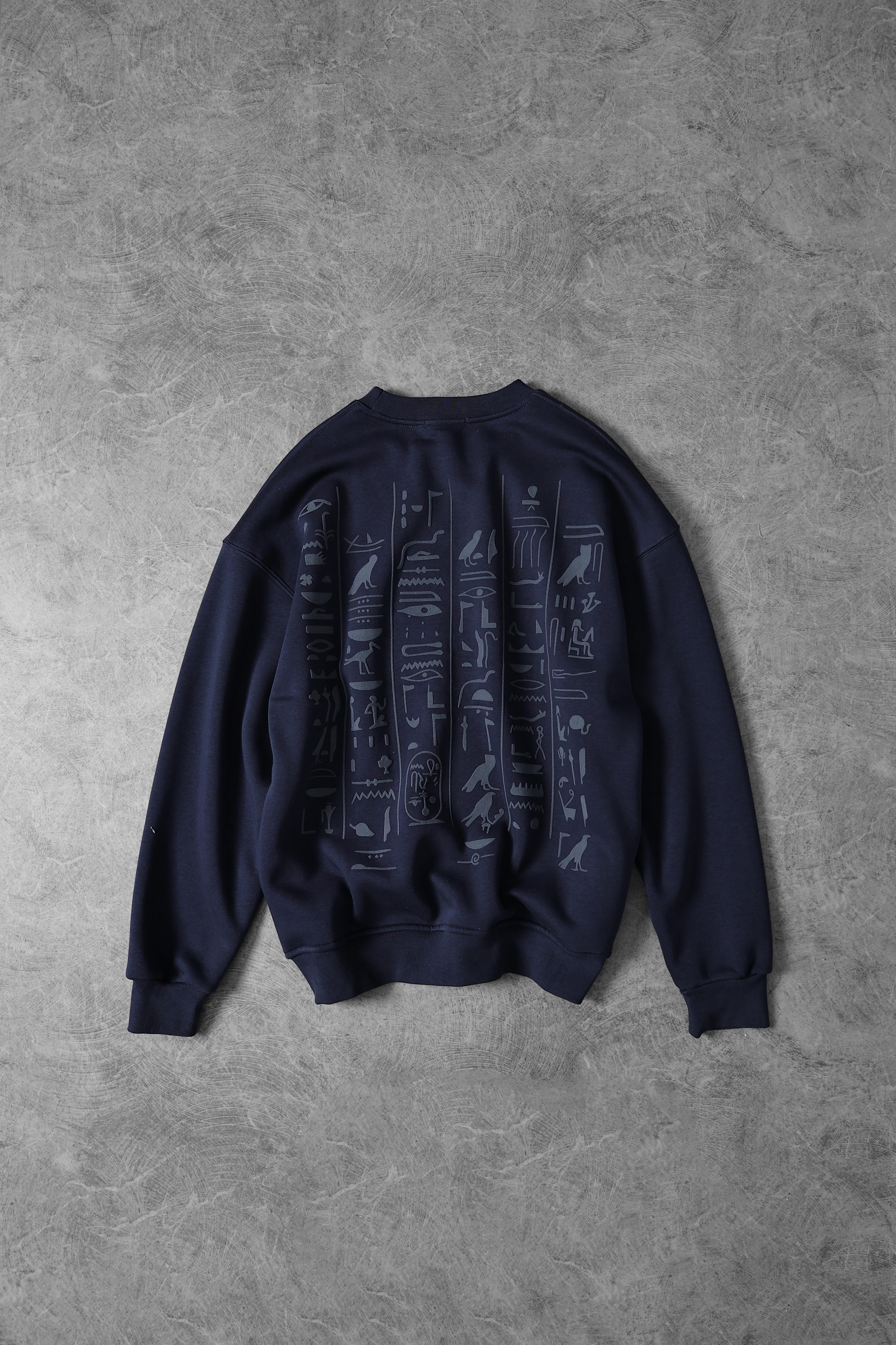 Erkek Lacivert Eye Of Ra Nakış İşlemeli Oversize Sweatshirt
