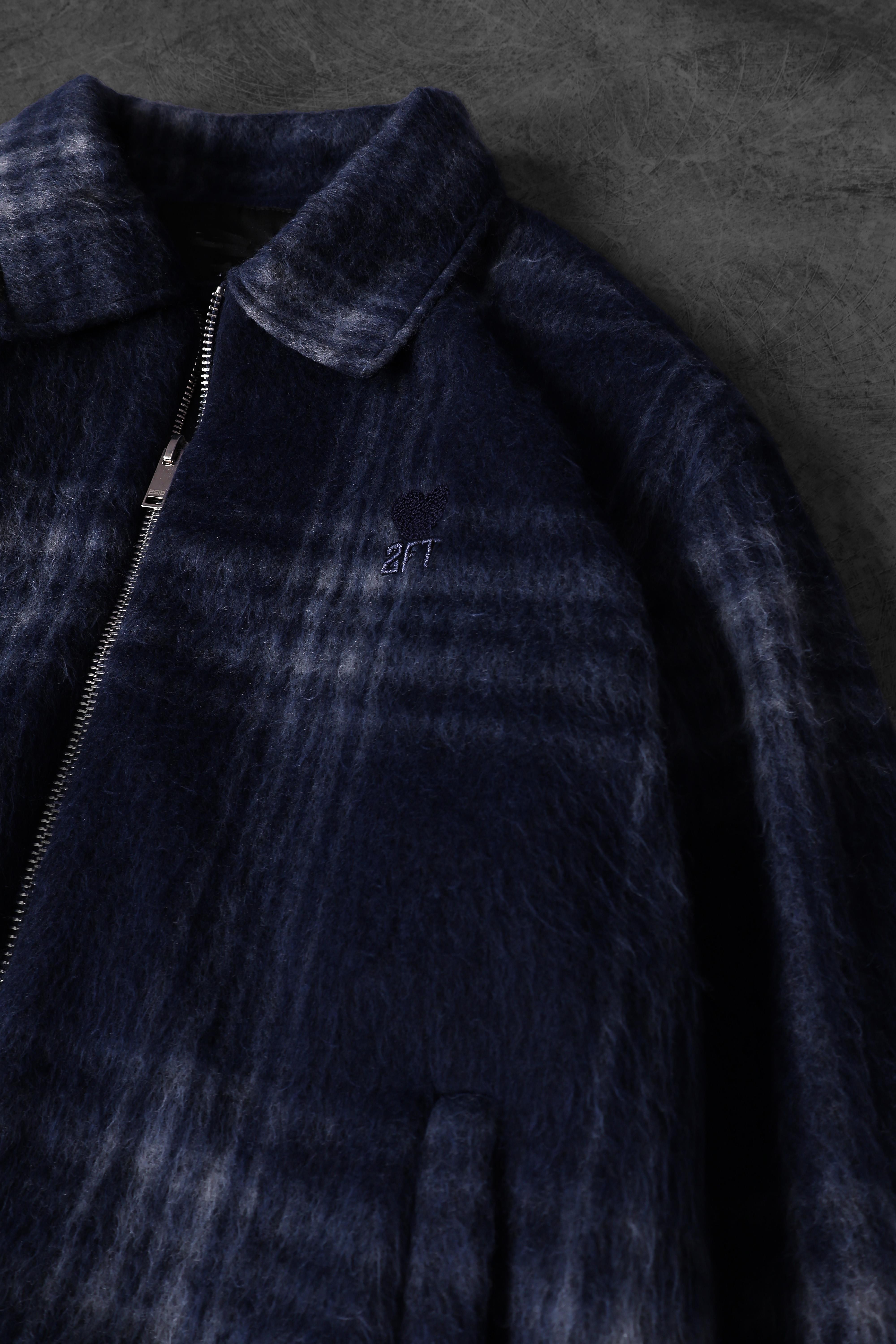 Erkek Lacivert Full Zip Astarlı Yün Ceket