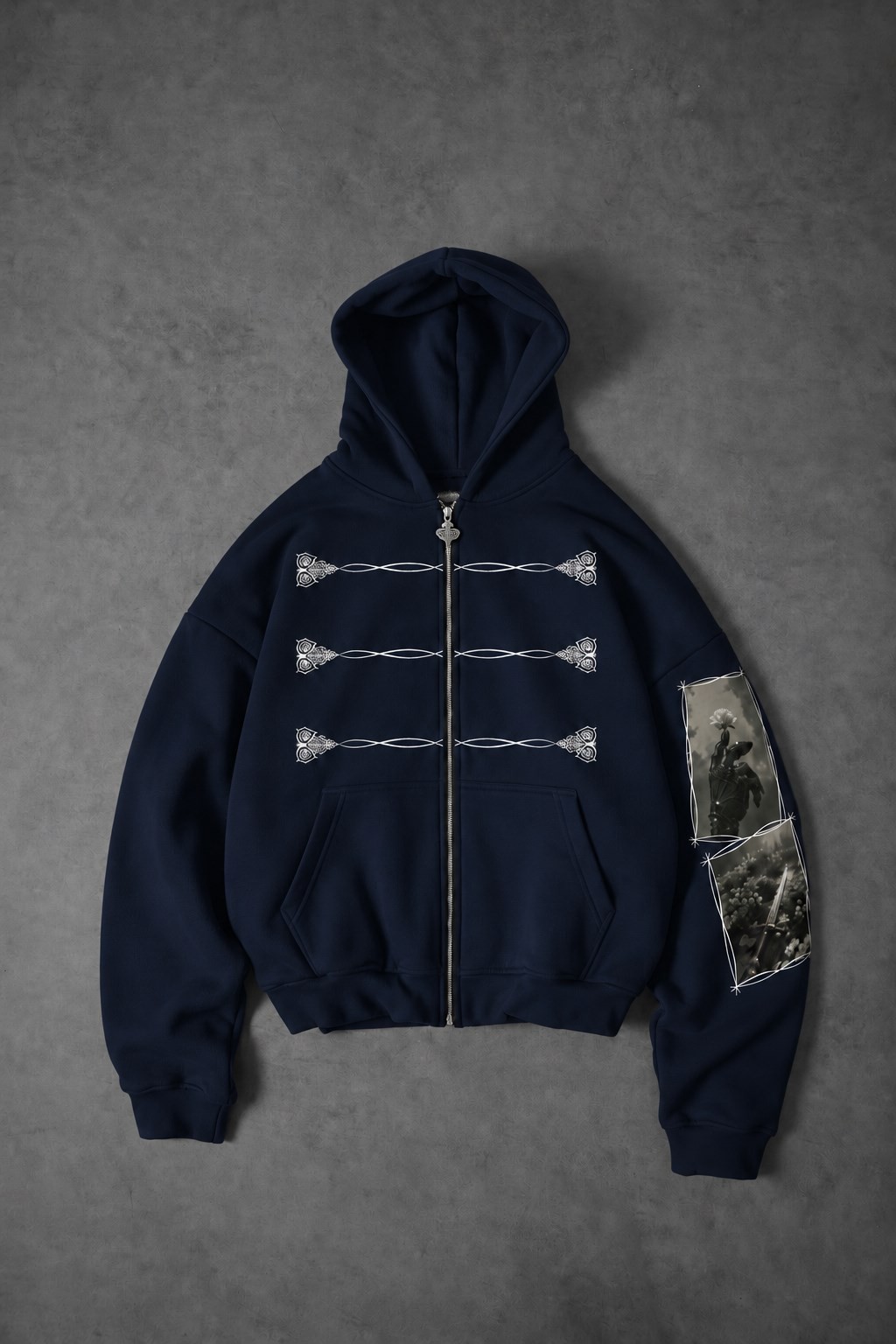 Erkek Lacivert Knight Oversize Full Zip Hoodie