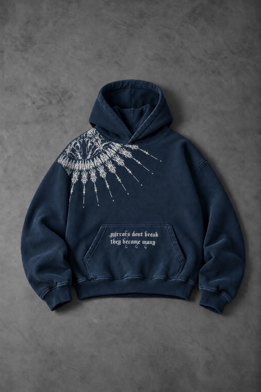Erkek Lacivert Mantra Özel Yıkamalı Oversize Hoodie