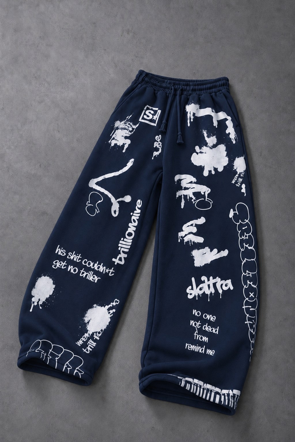 Erkek Lacivert S Grafiti Baggy Eşofman