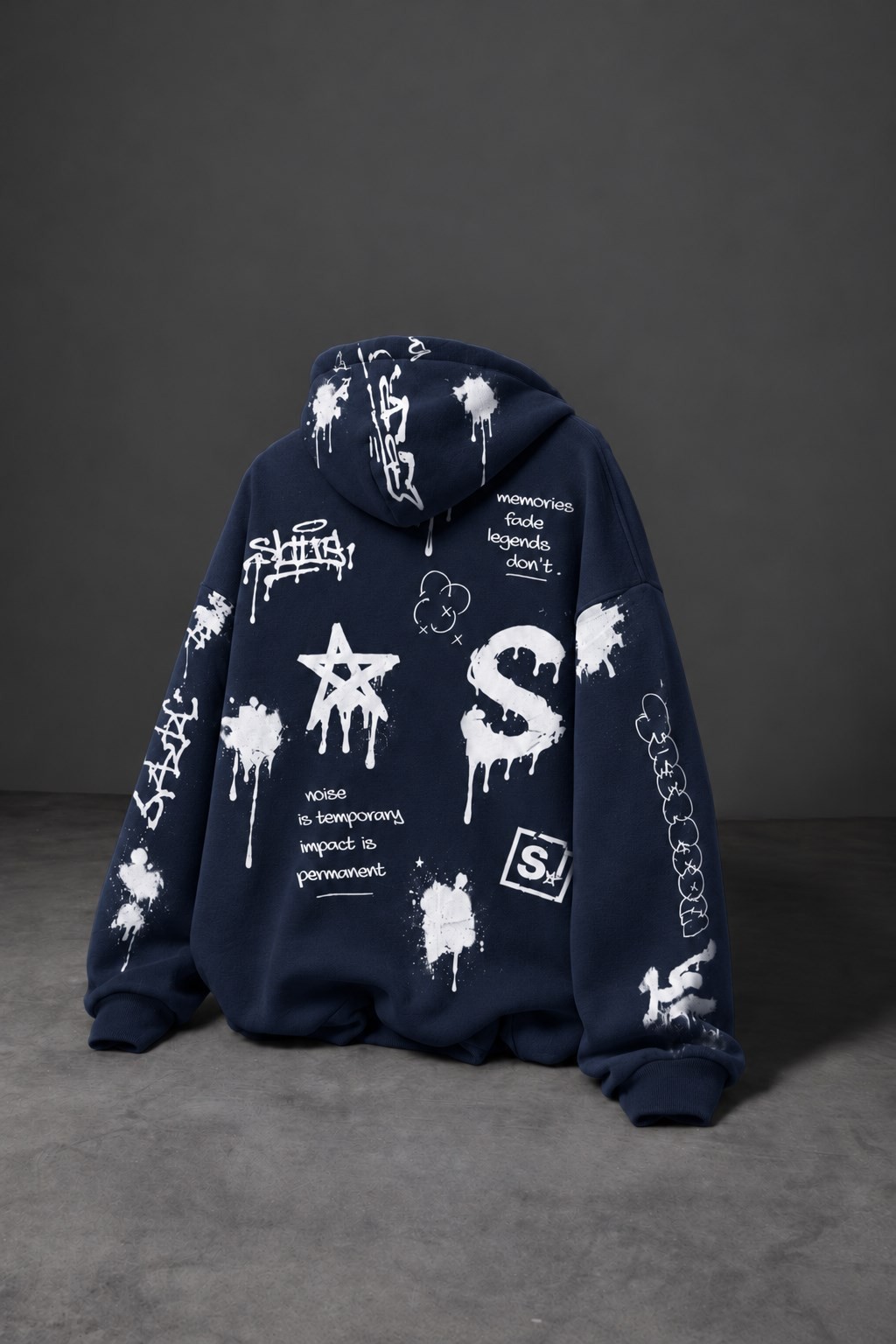 Erkek Lacivert S Grafiti Oversize Hoodie
