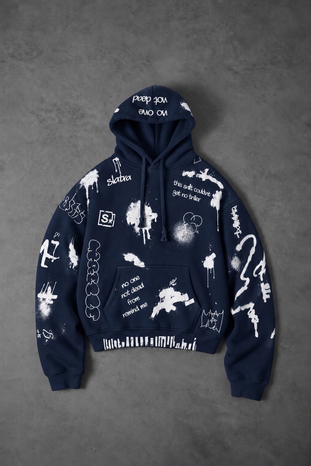 Erkek Lacivert S Grafiti Oversize Hoodie