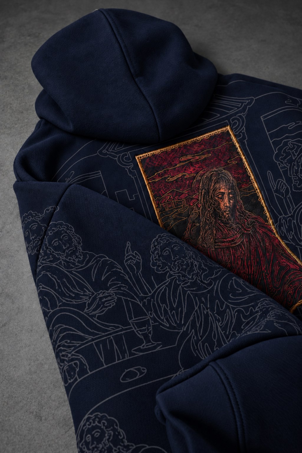 Erkek Lacivert Sanctum Kadife Patch Oversize Hoodie