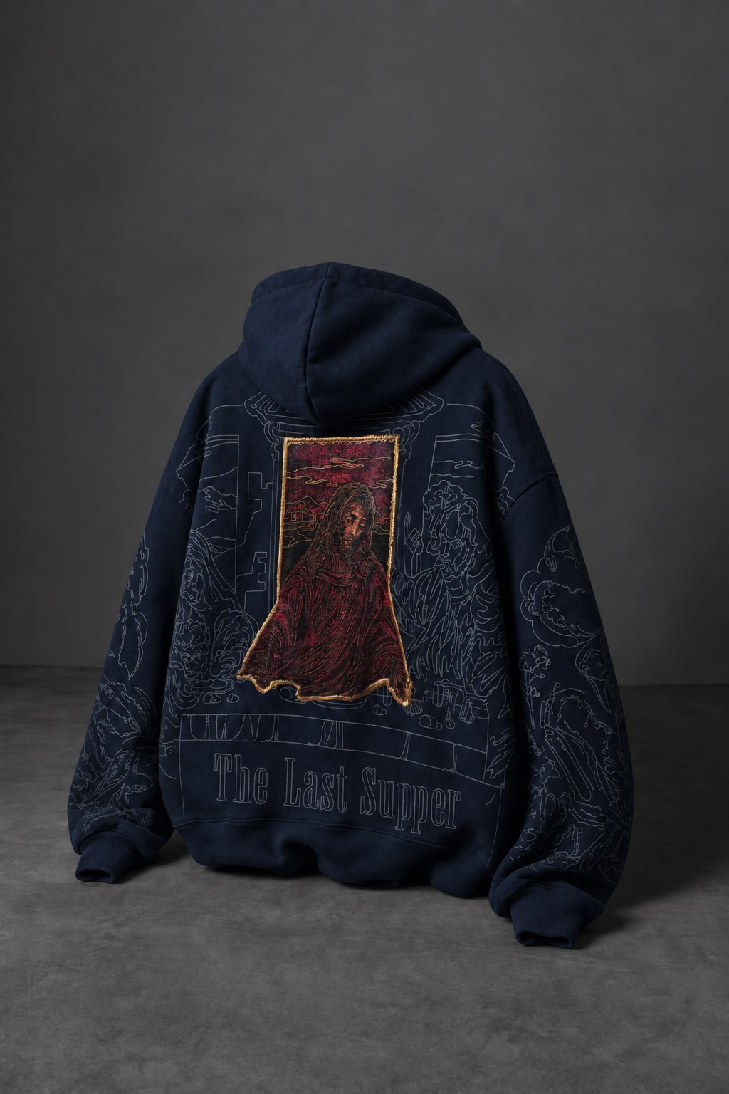 Erkek Lacivert Sanctum Kadife Patch Oversize Hoodie