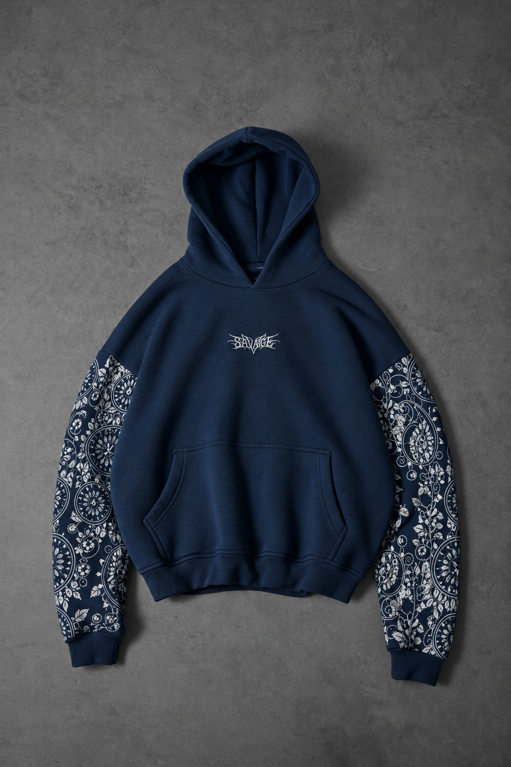 Erkek Lacivert Savage Nakışlı Oversize Hoodie