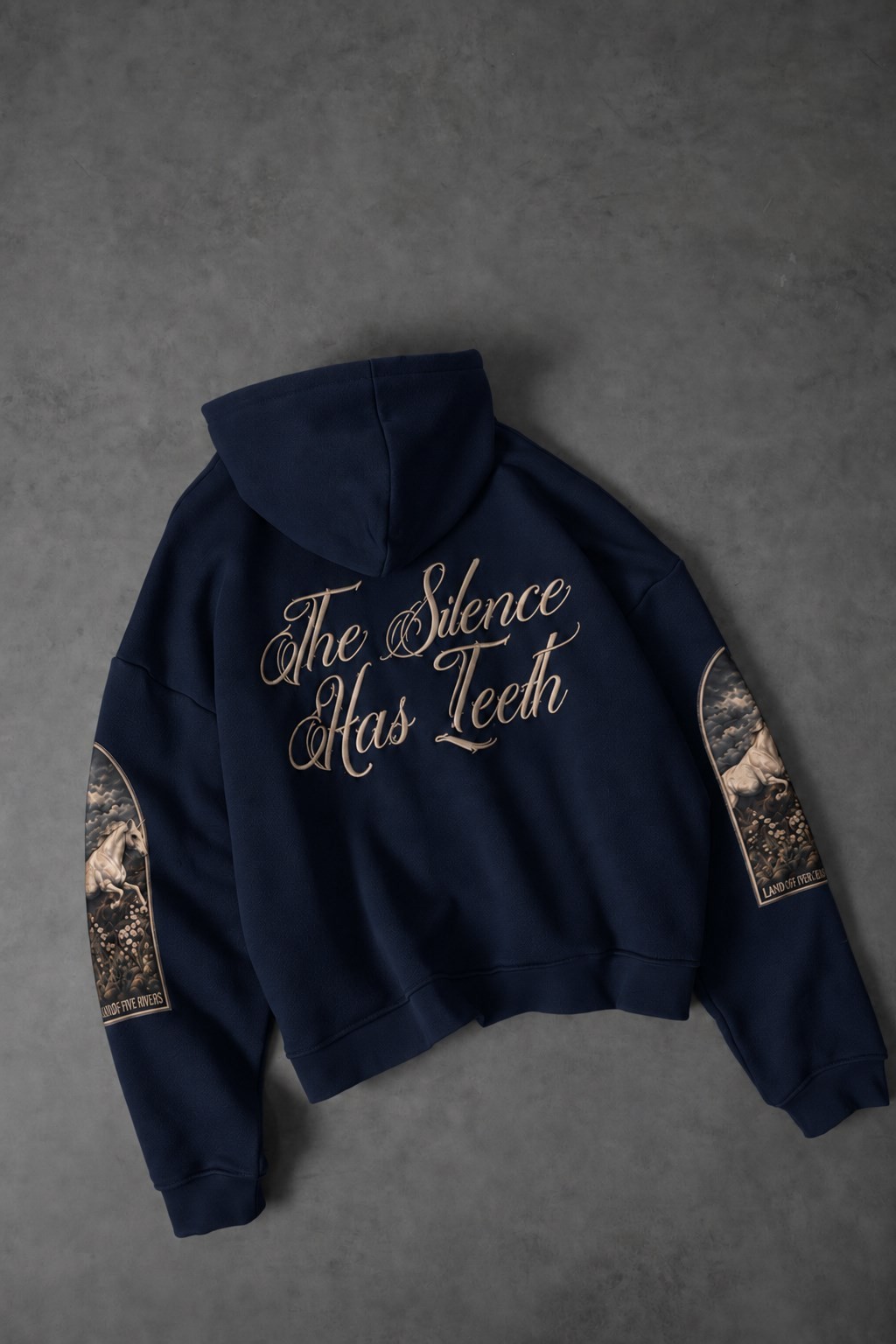 Erkek Lacivert Silence Patch Nakış Oversize Hoodie