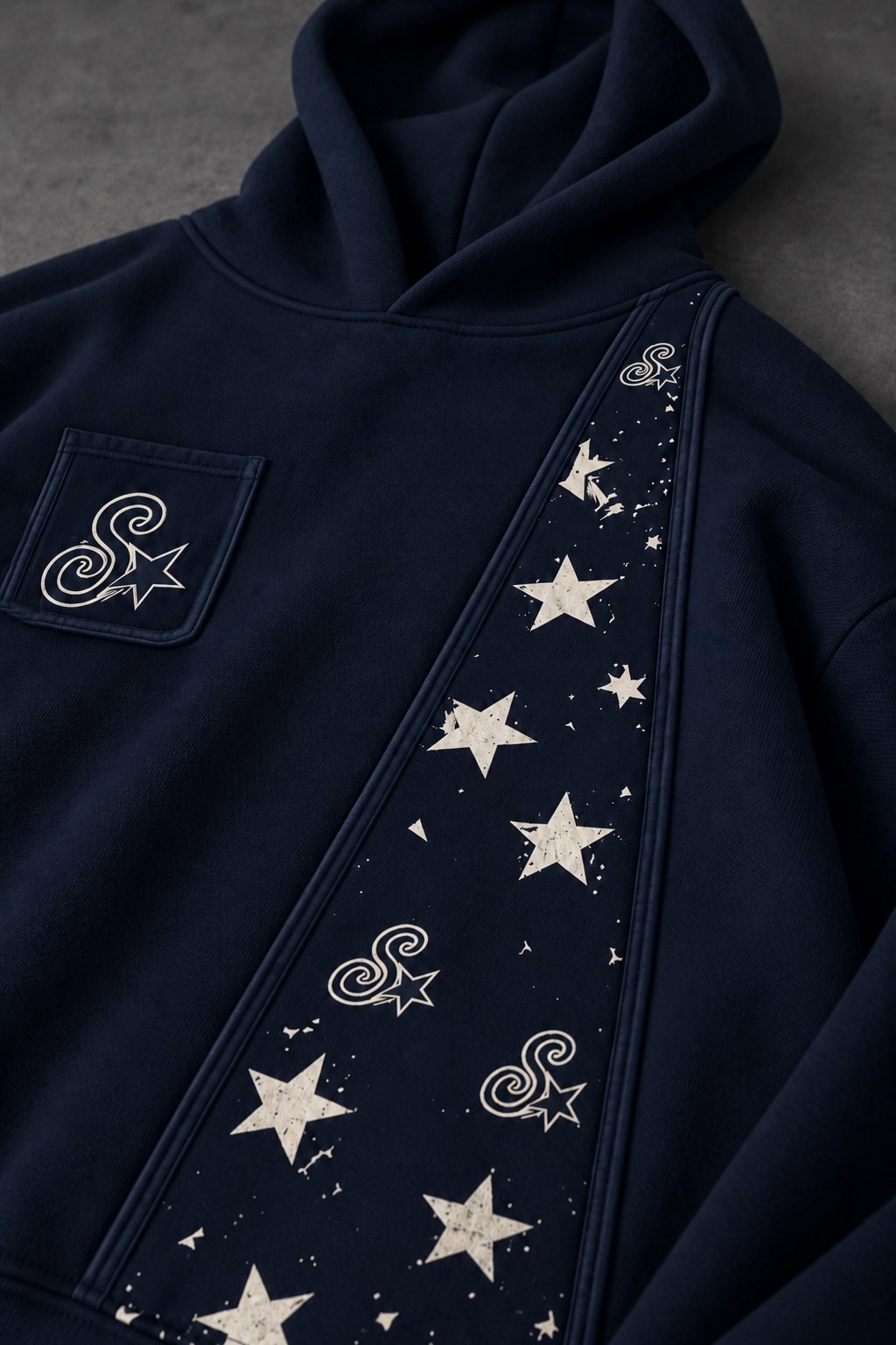 Erkek Lacivert S'Star Kot Biye Oversize Hoodie