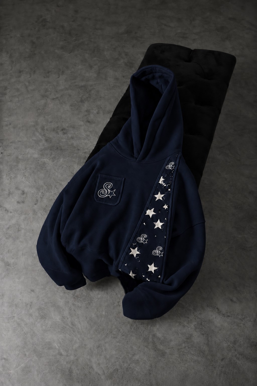 Erkek Lacivert S'Star Kot Biye Oversize Hoodie
