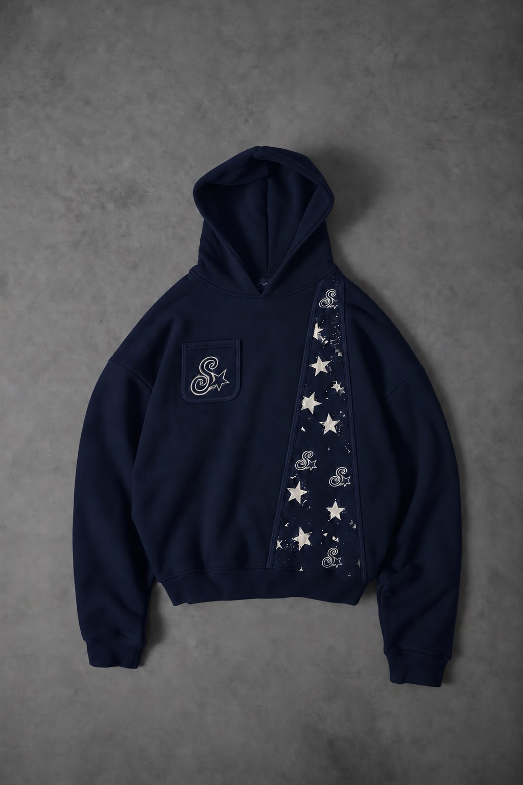 Erkek Lacivert S'Star Kot Biye Oversize Hoodie