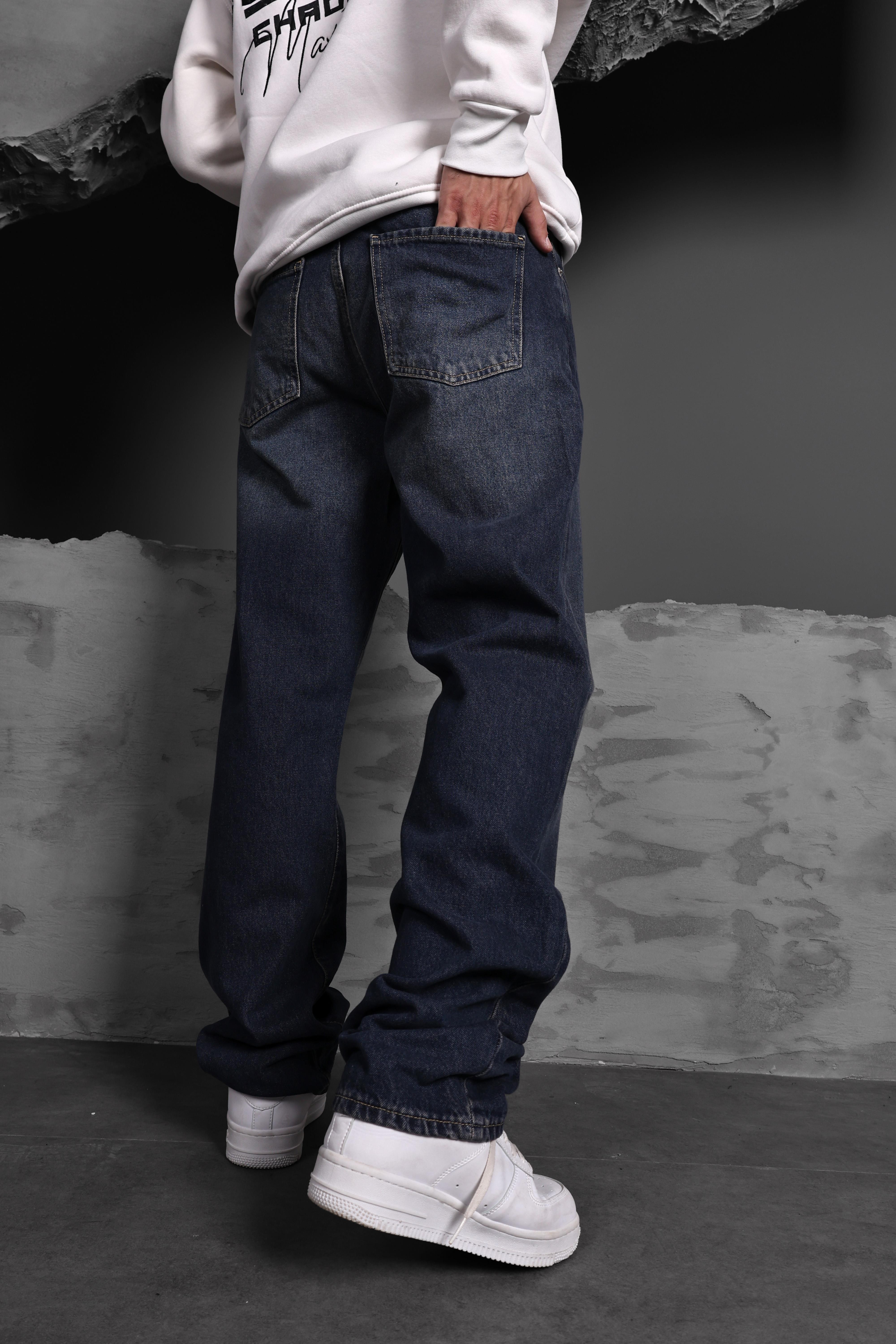 Erkek Lacivert Taşlı Straight Fit Pantolon