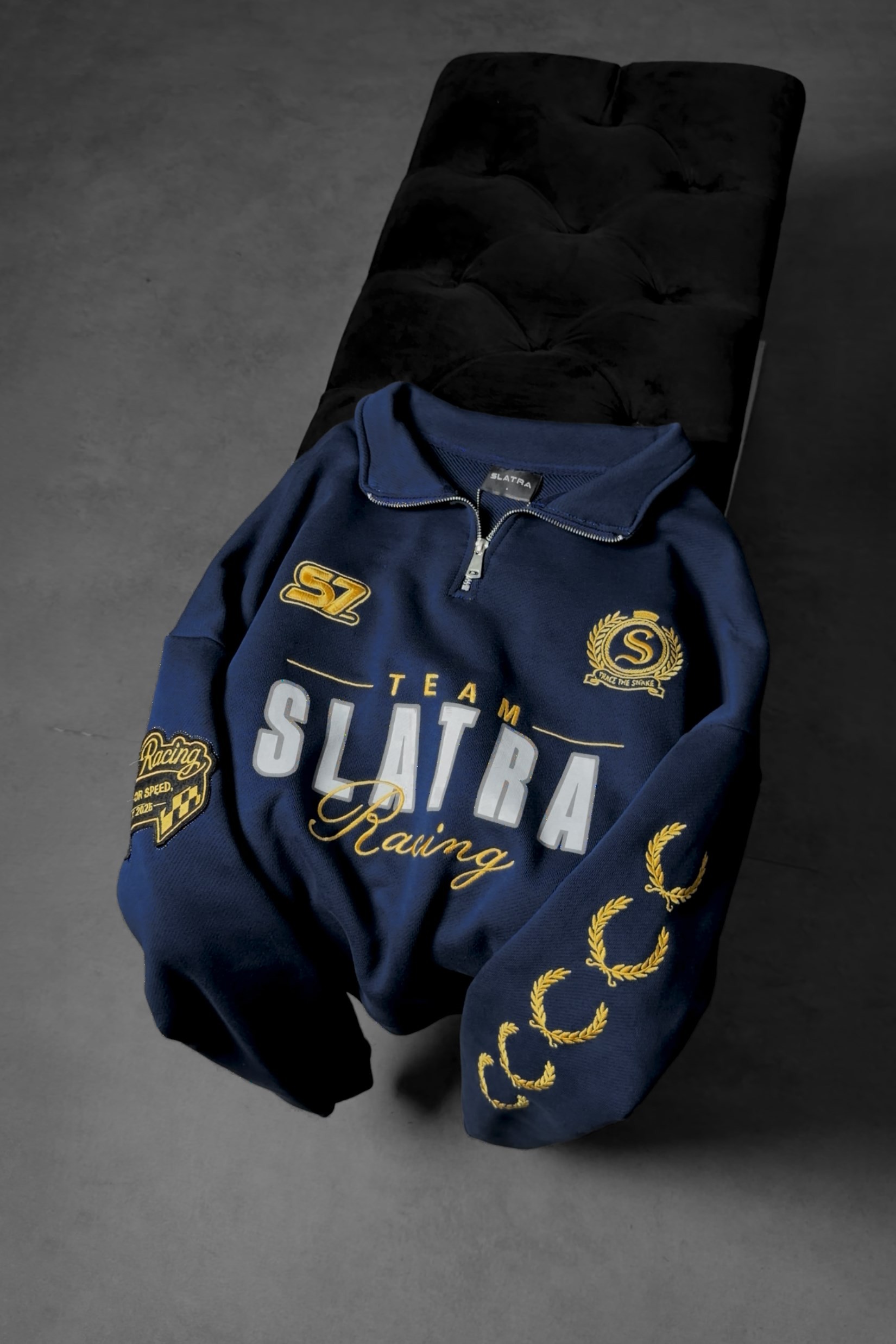 Erkek Lacivert Team Racing Oversize Half Zip Sweatshirt