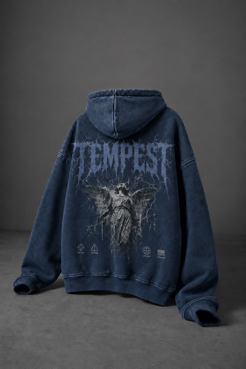 Erkek Lacivert Tempest Özel Yıkamalı Oversize Hoodie