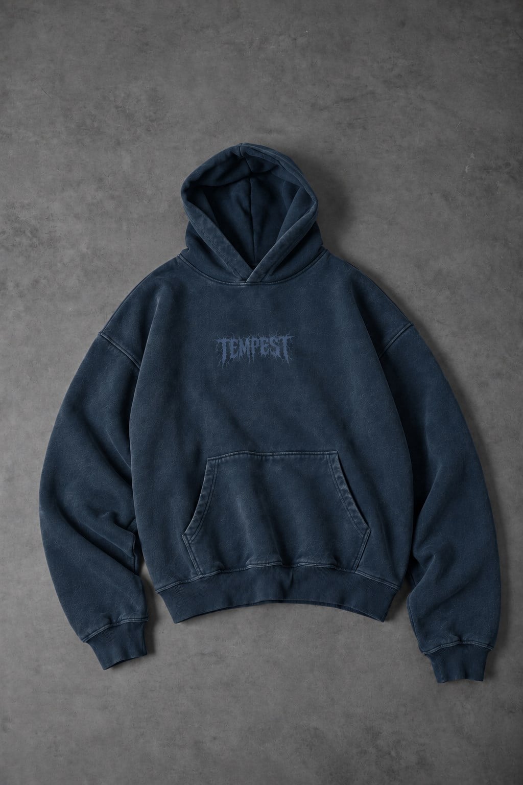 Erkek Lacivert Tempest Özel Yıkamalı Oversize Hoodie