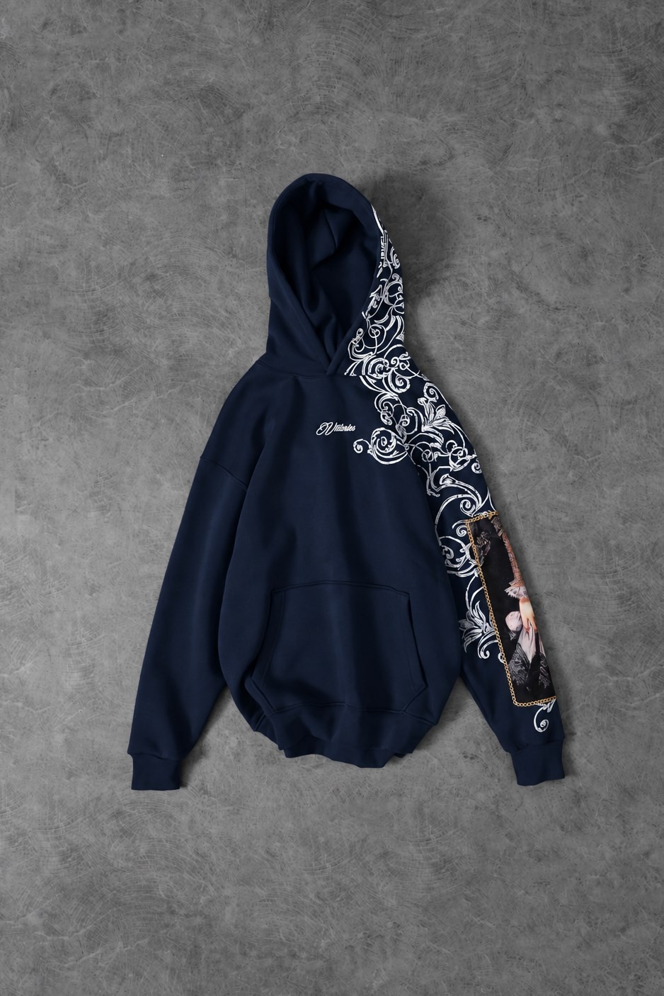 Erkek Lacivert Victories Kol Patch Oversize Hoodie