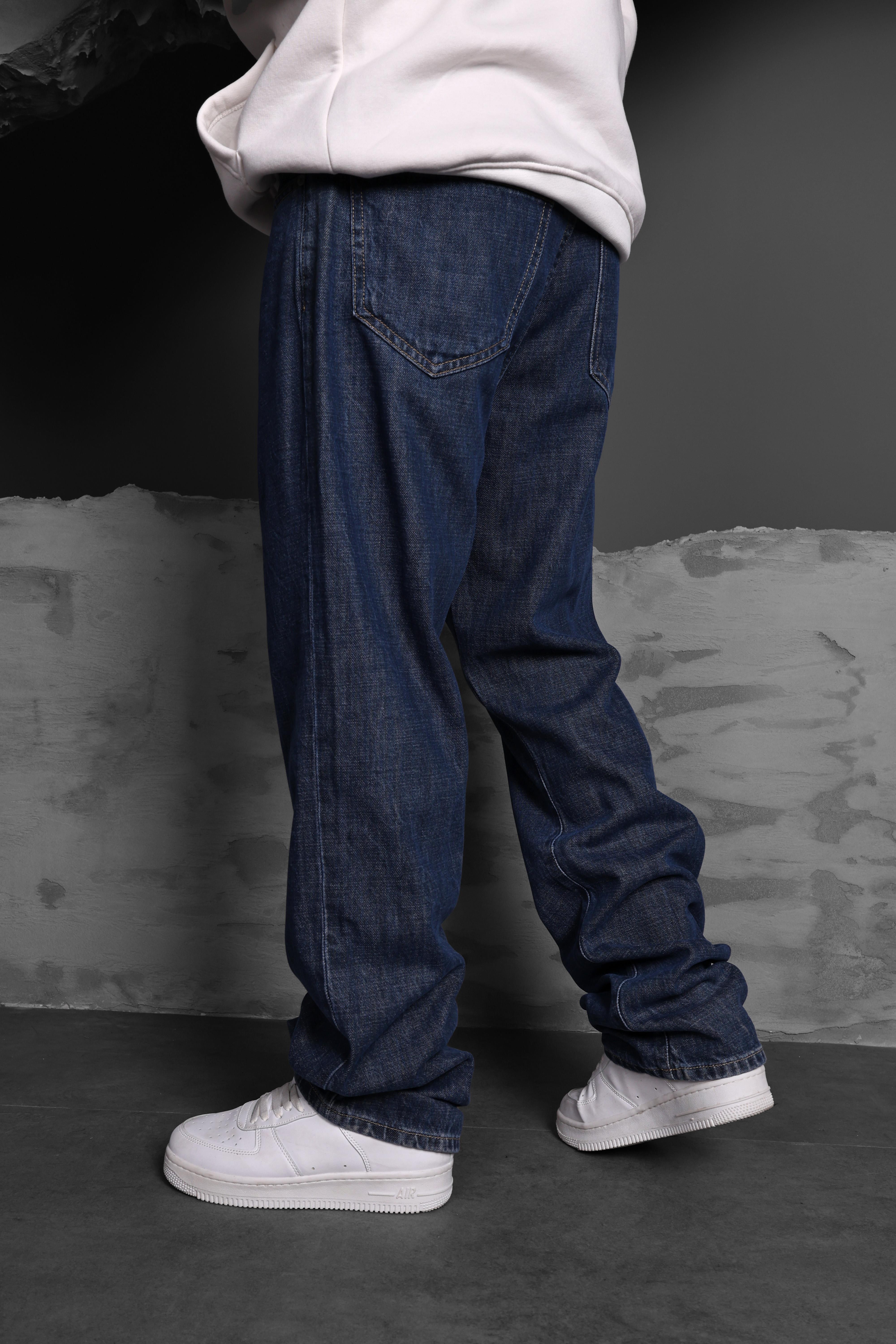 Erkek Lacivert Yıkamalı Baggy Pantolon