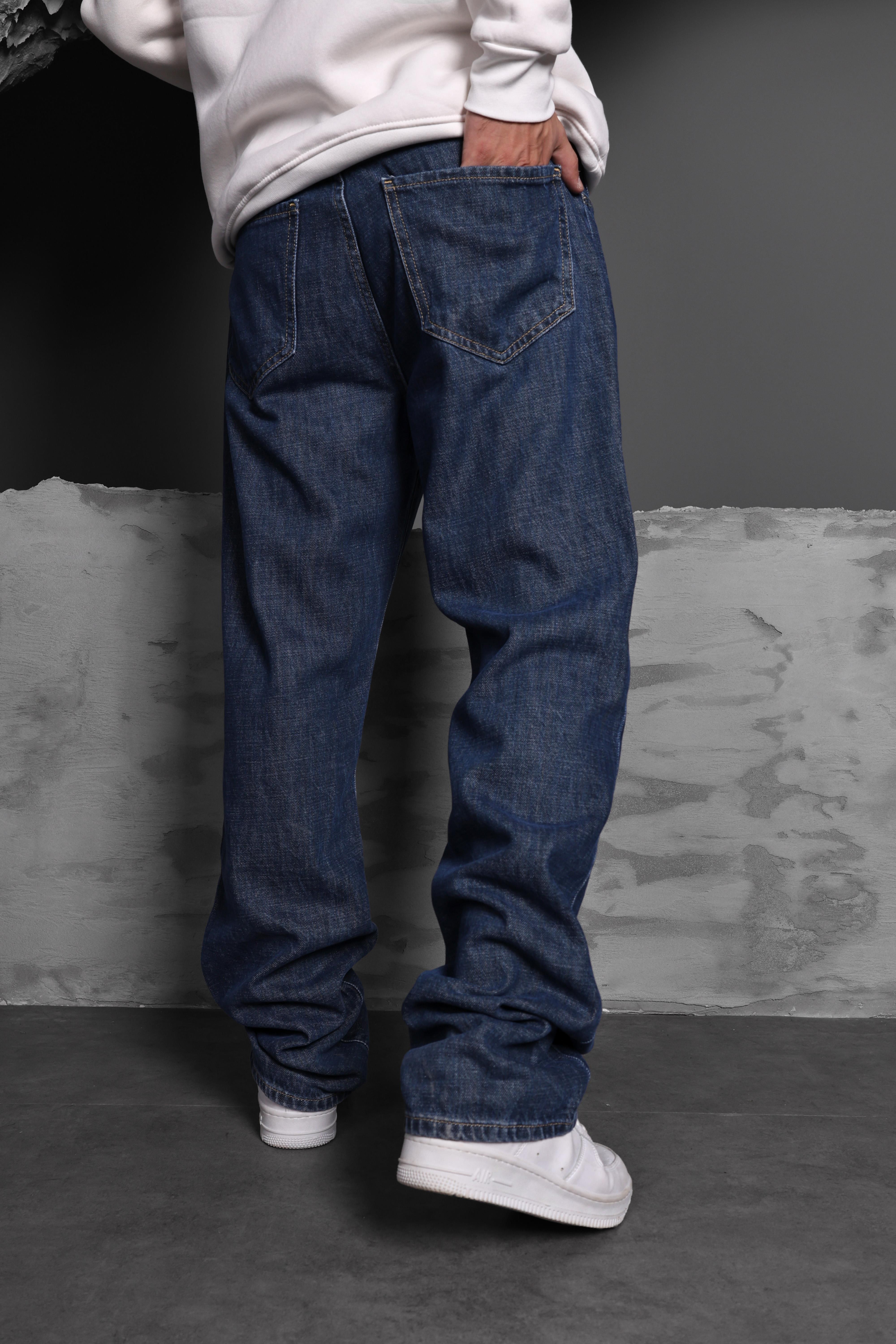 Erkek Lacivert Yıkamalı Baggy Pantolon