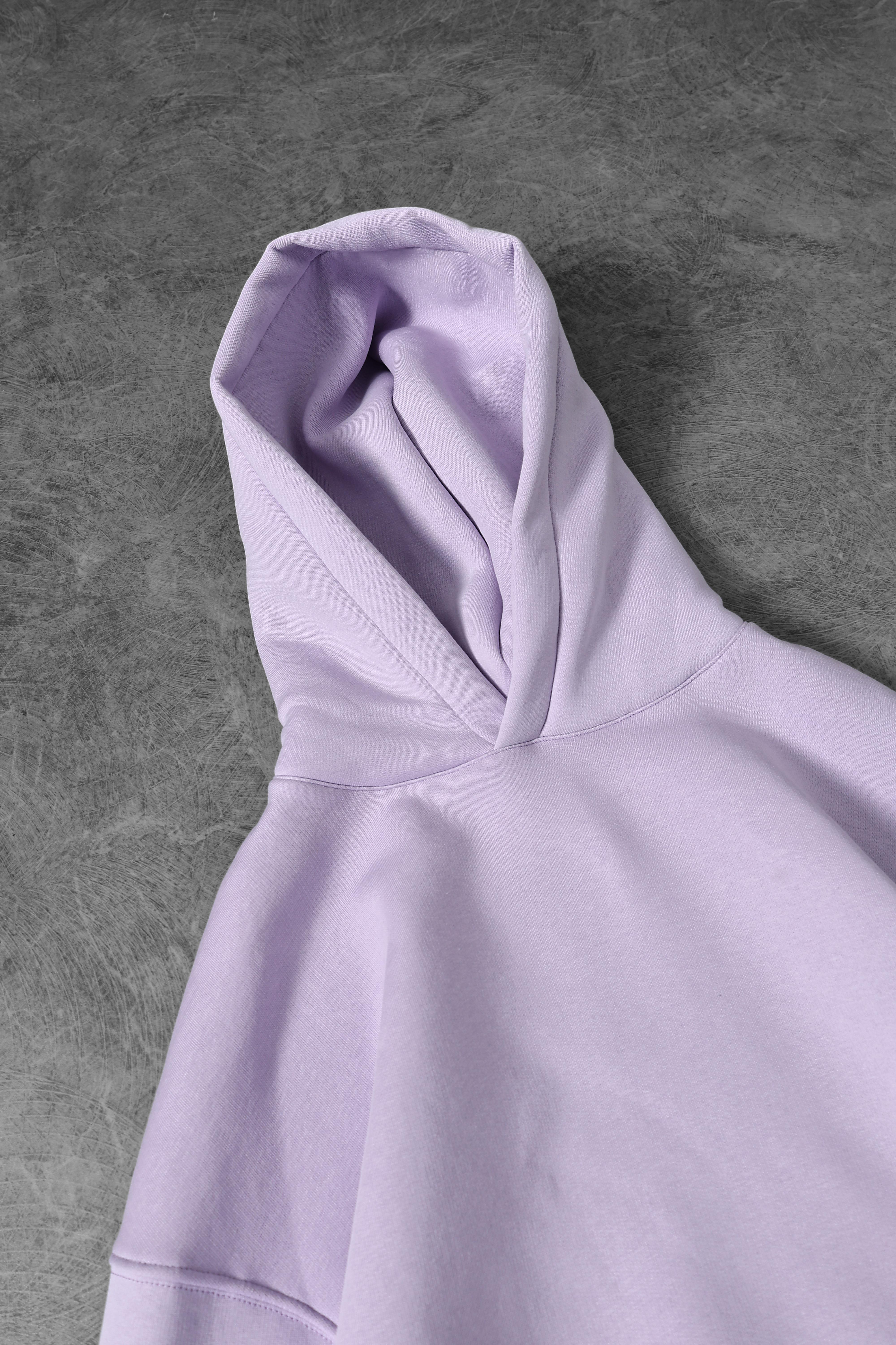 Erkek Lila Basic Kapüşonlu Oversize Sweatshirt
