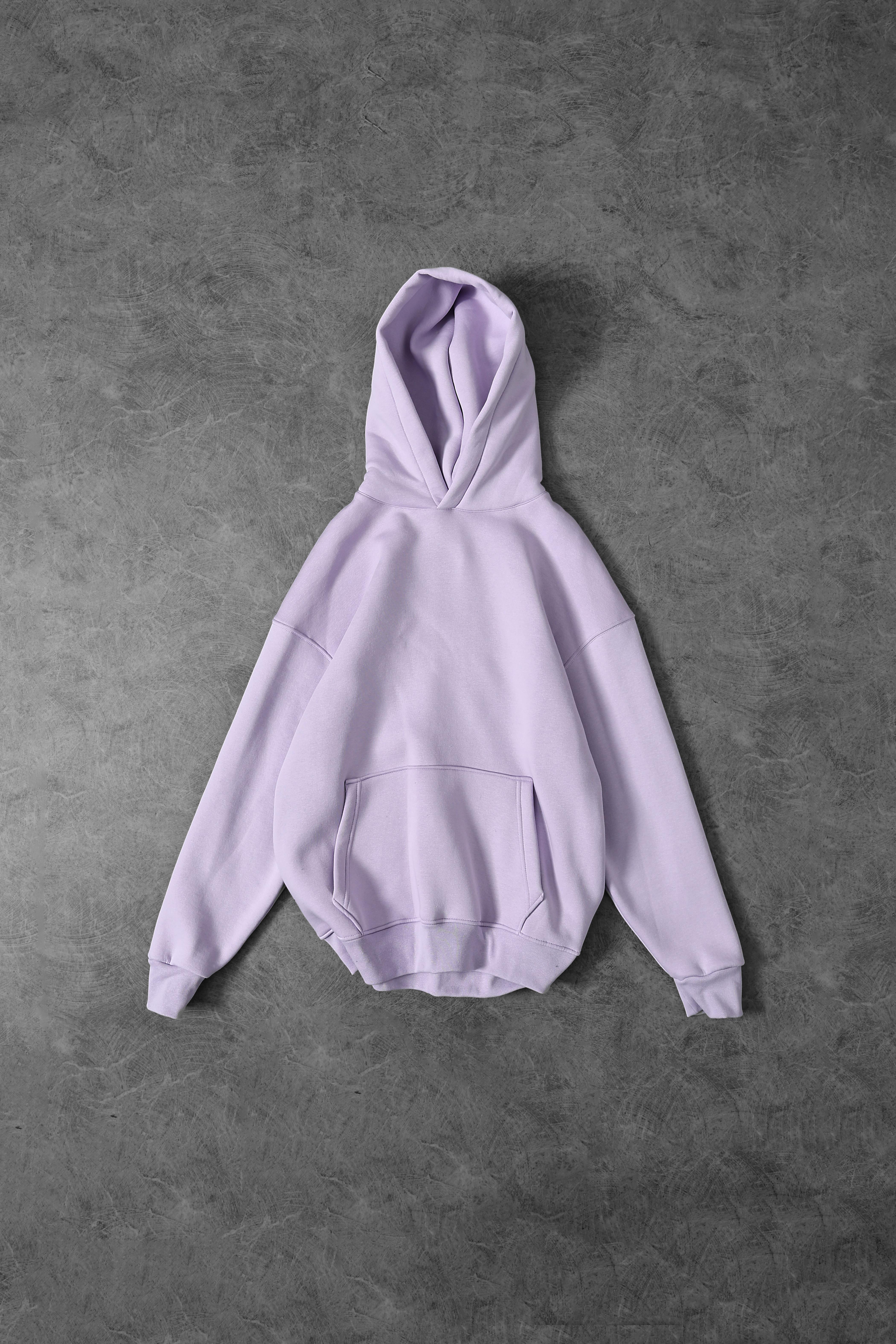 Erkek Lila Basic Kapüşonlu Oversize Sweatshirt