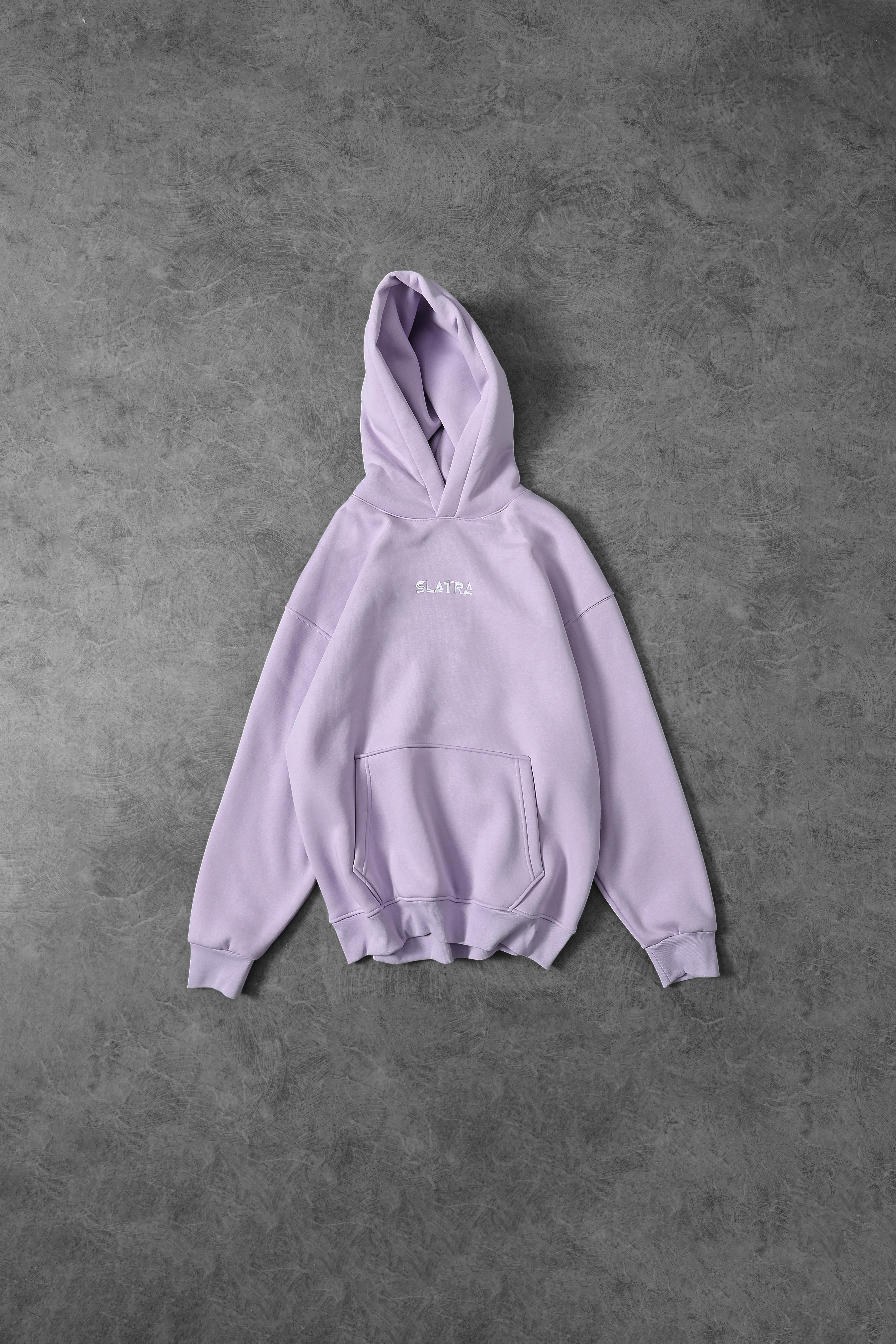 Erkek Lila Chaos Team Nakışlı Kapüşonlu Oversize Sweatshirt
