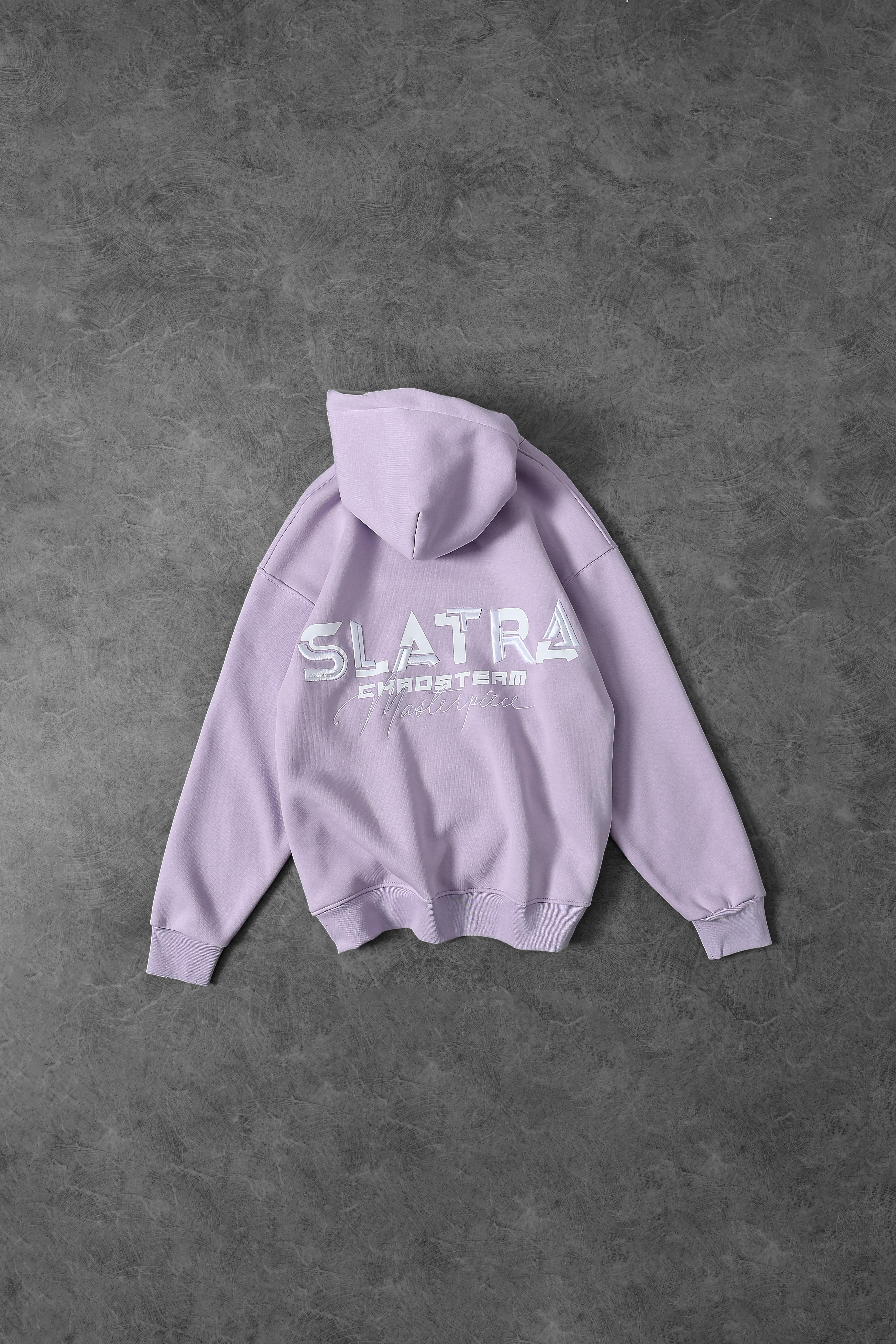 Erkek Lila Chaos Team Nakışlı Kapüşonlu Oversize Sweatshirt